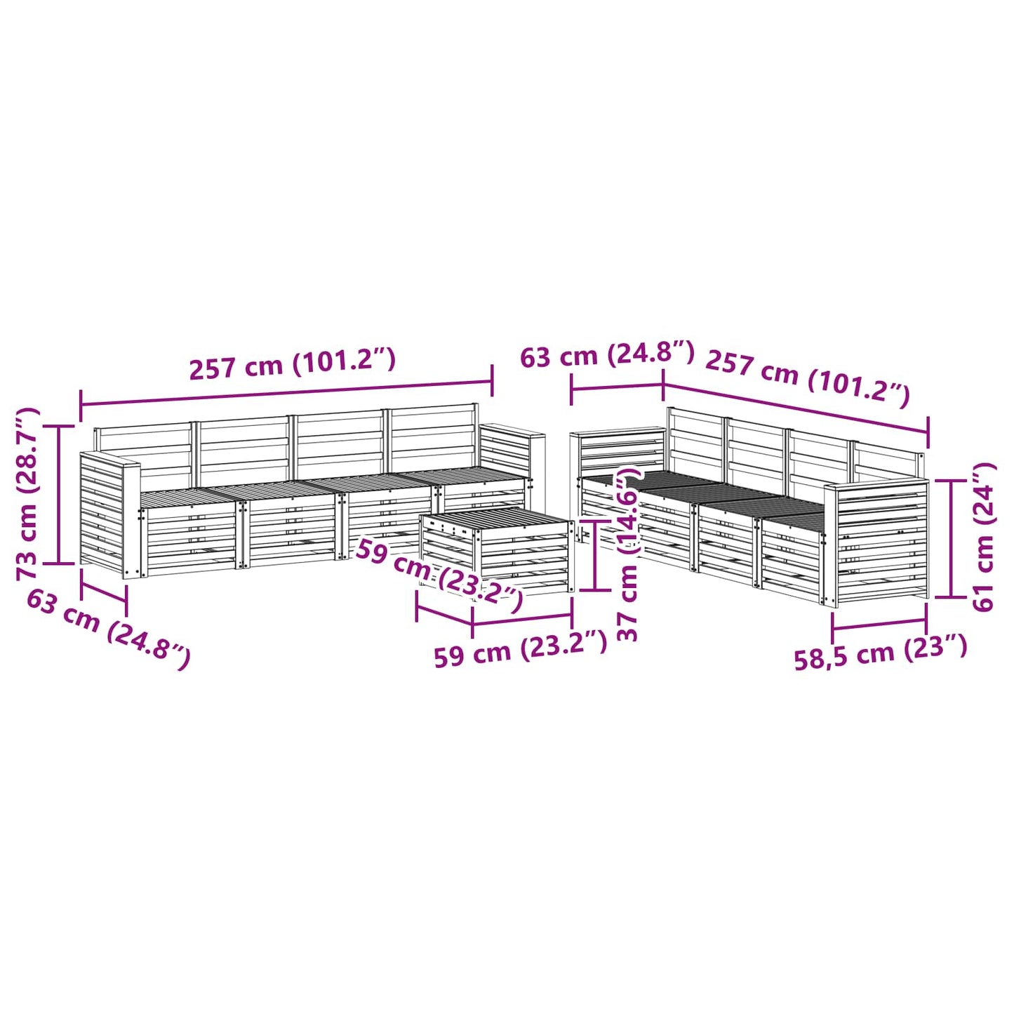 Sofasett 9 pcs Naturlig Solid akasietre vidaXL