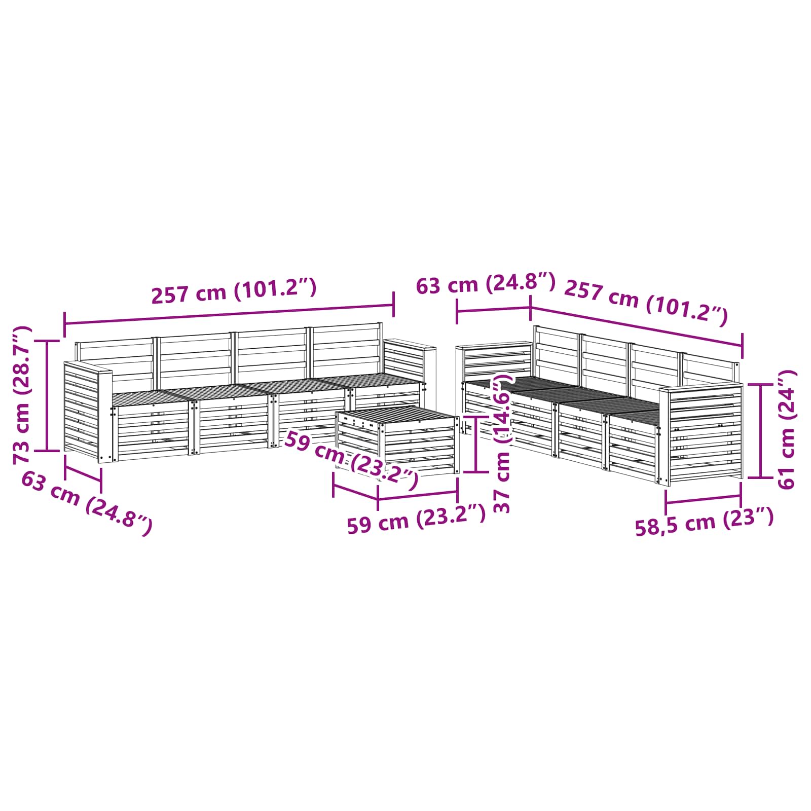 Sofasett 9 pcs Naturlig Solid akasietre vidaXL