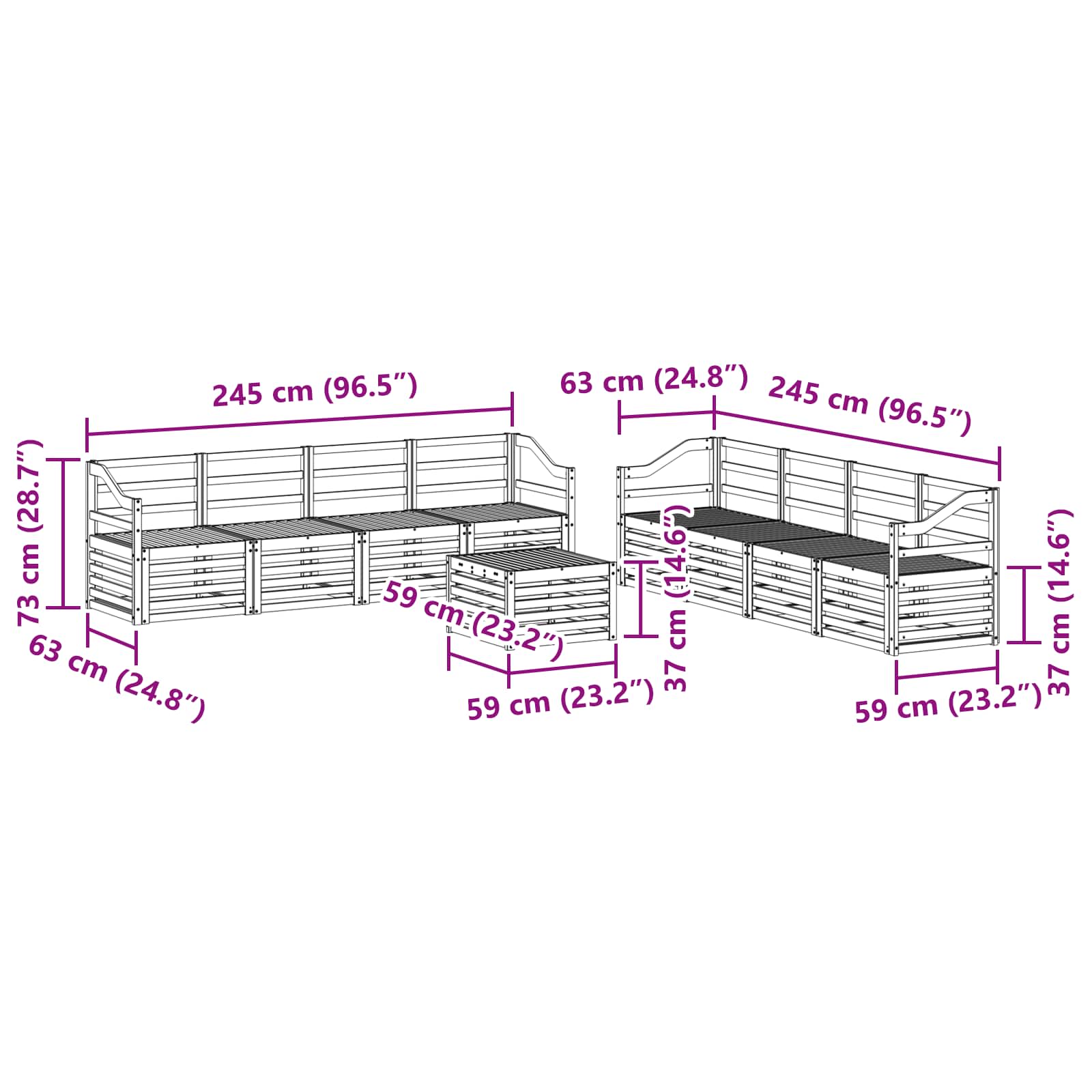 Sofasett 9 pcs Naturlig Solid akasietre vidaXL