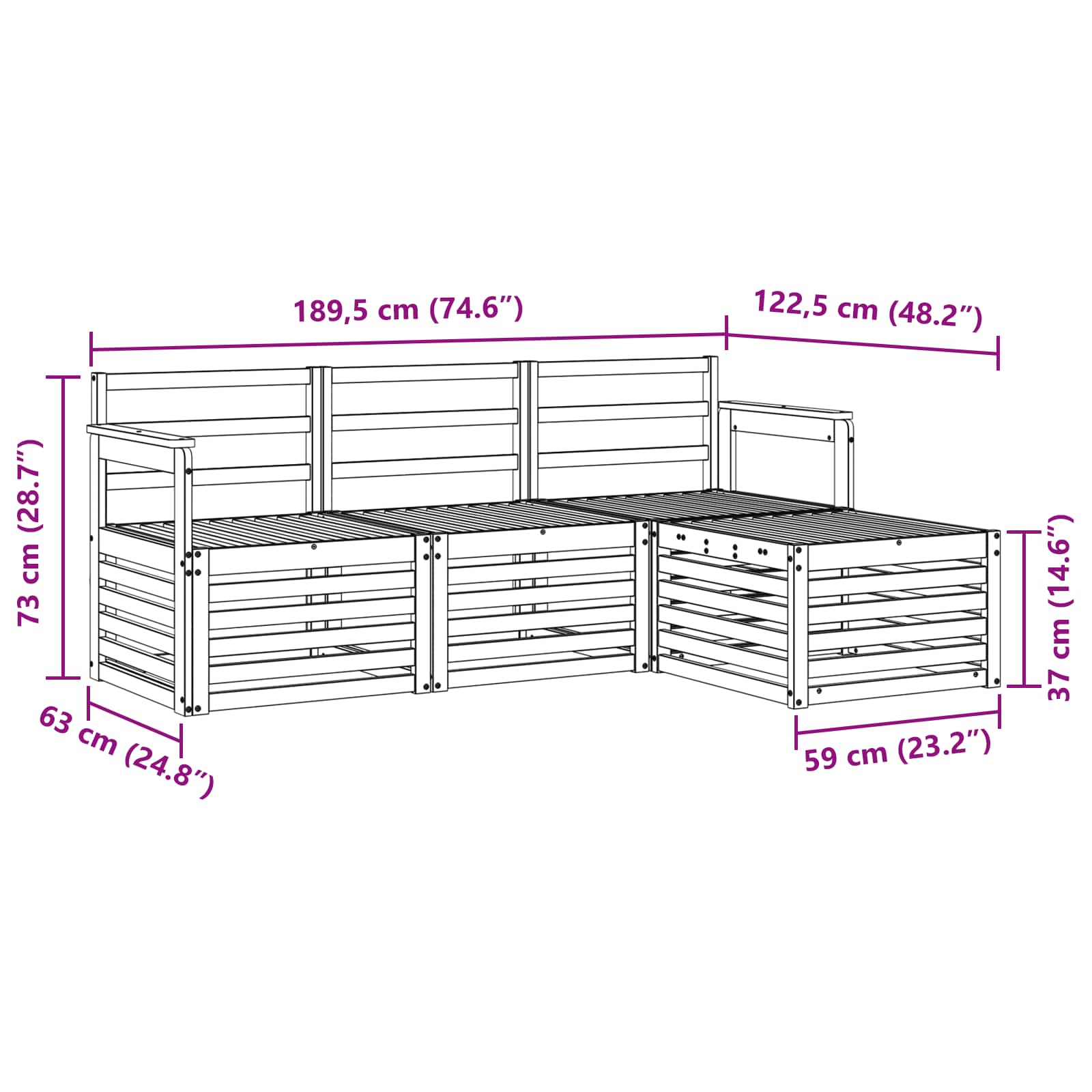 Sofasett 4 pcs Naturlig Solid akasietre vidaXL