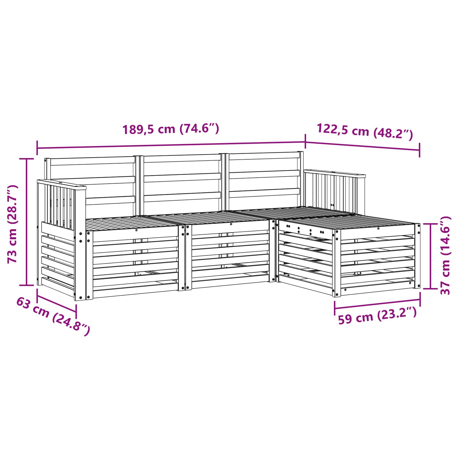 Sofasett 4 pcs Naturlig Solid akasietre vidaXL