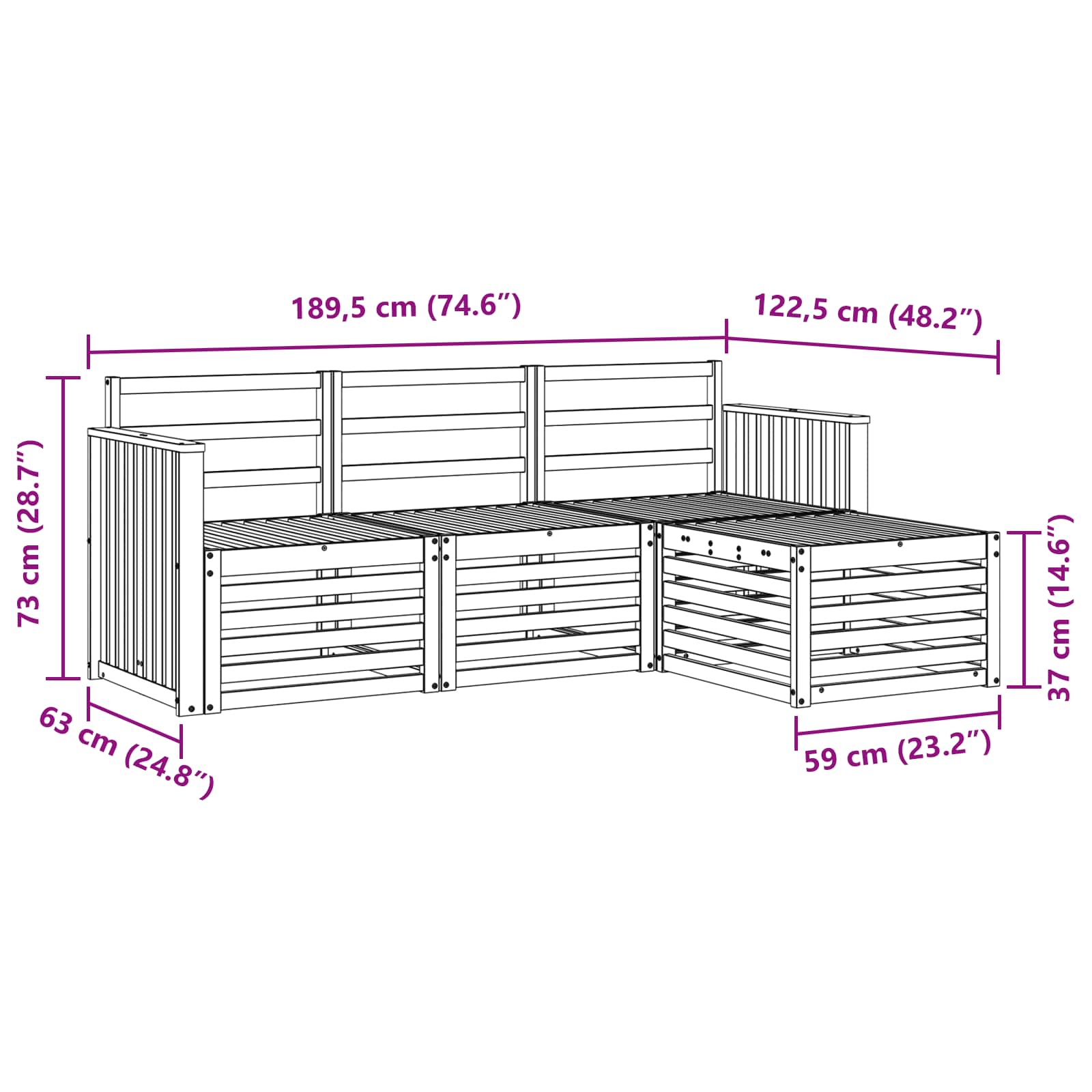 Sofasett 4 pcs Naturlig Solid akasietre vidaXL