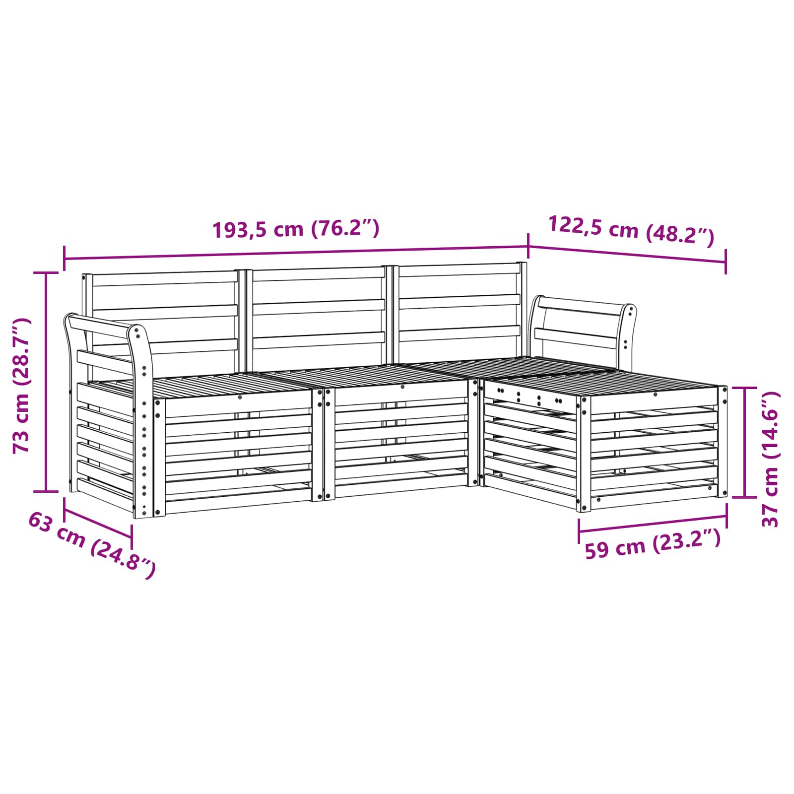 Sofasett 4 pcs Naturlig Solid akasietre vidaXL
