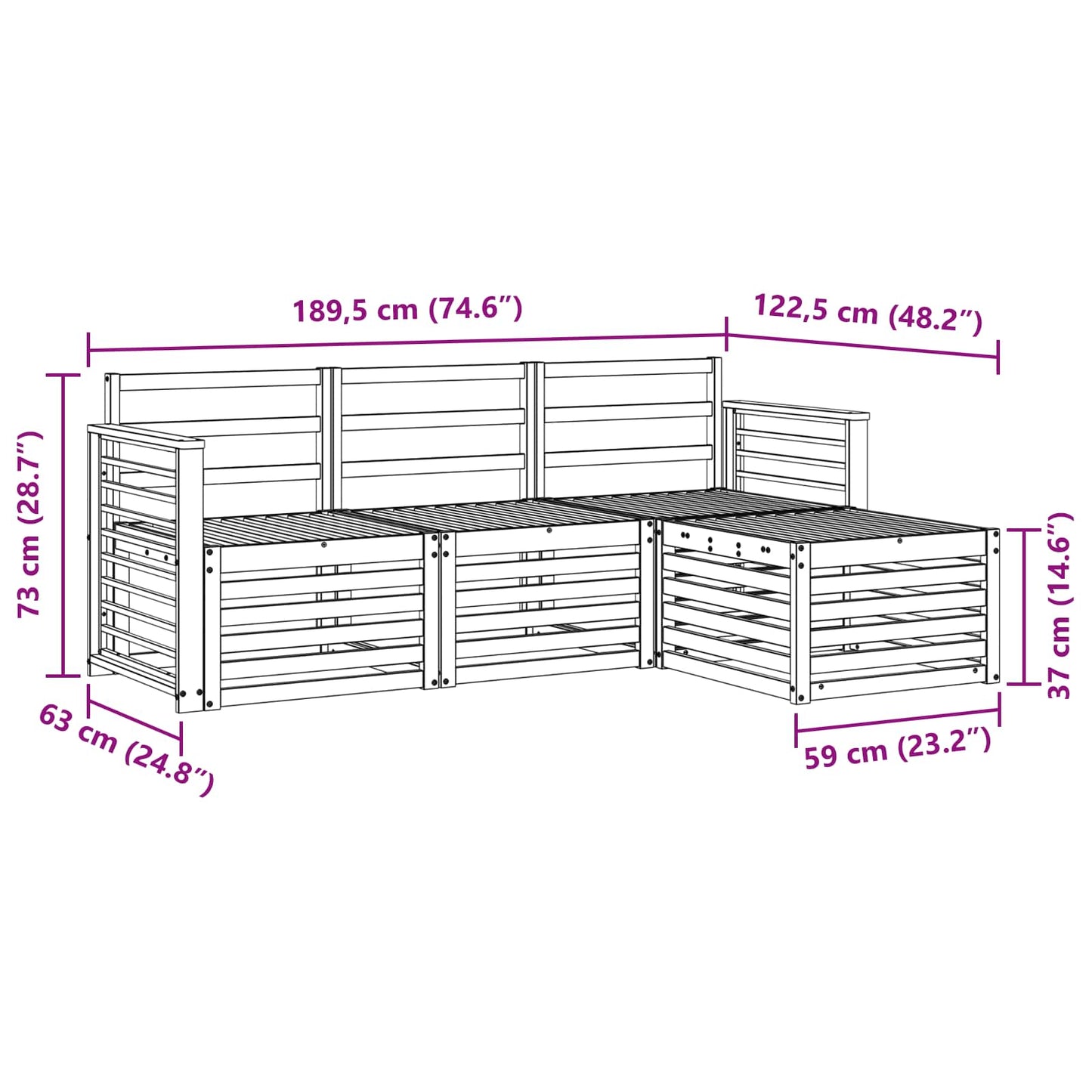Sofasett 4 pcs Naturlig Solid akasietre vidaXL