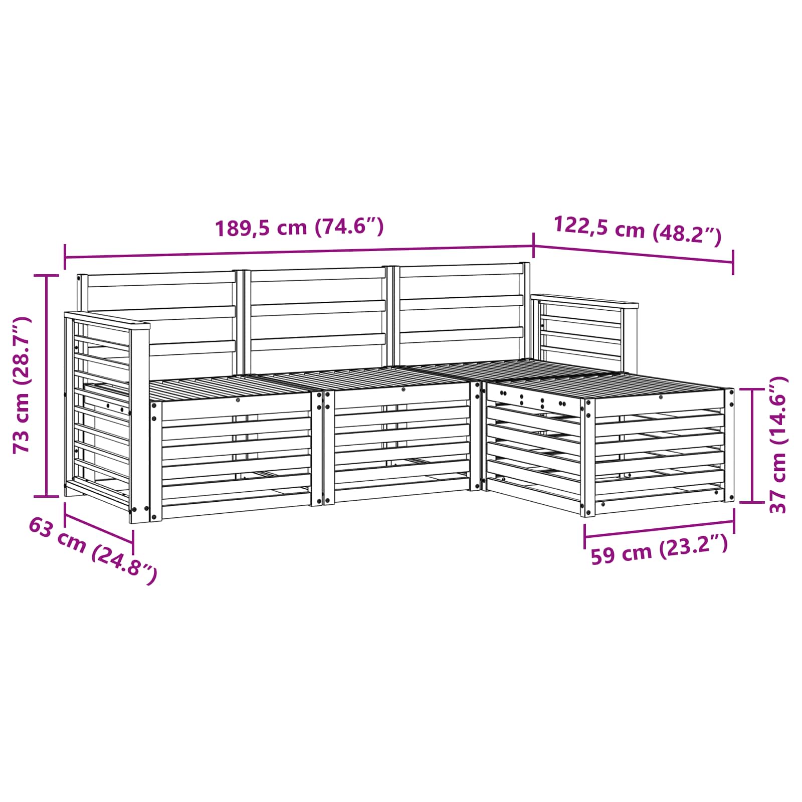 Sofasett 4 pcs Naturlig Solid akasietre vidaXL