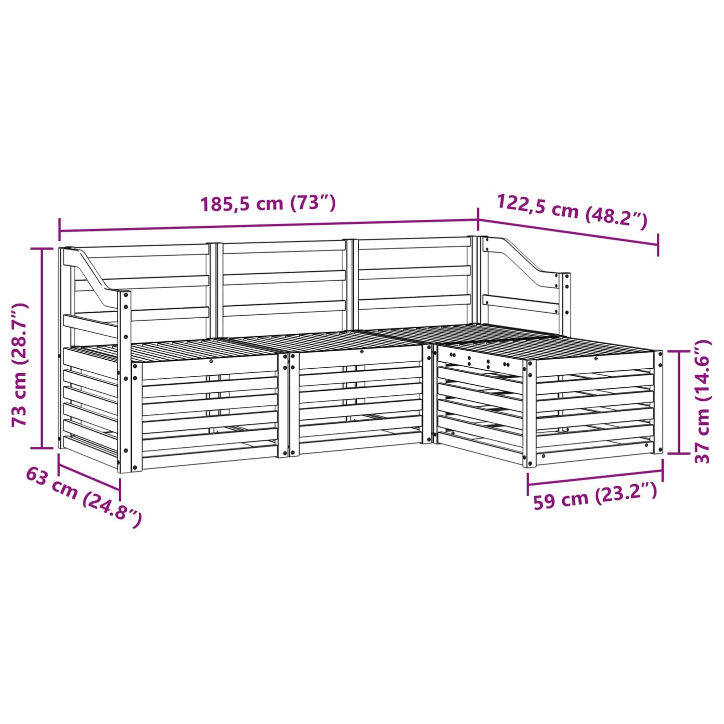 Sofasett 4 pcs Naturlig Solid akasietre vidaXL
