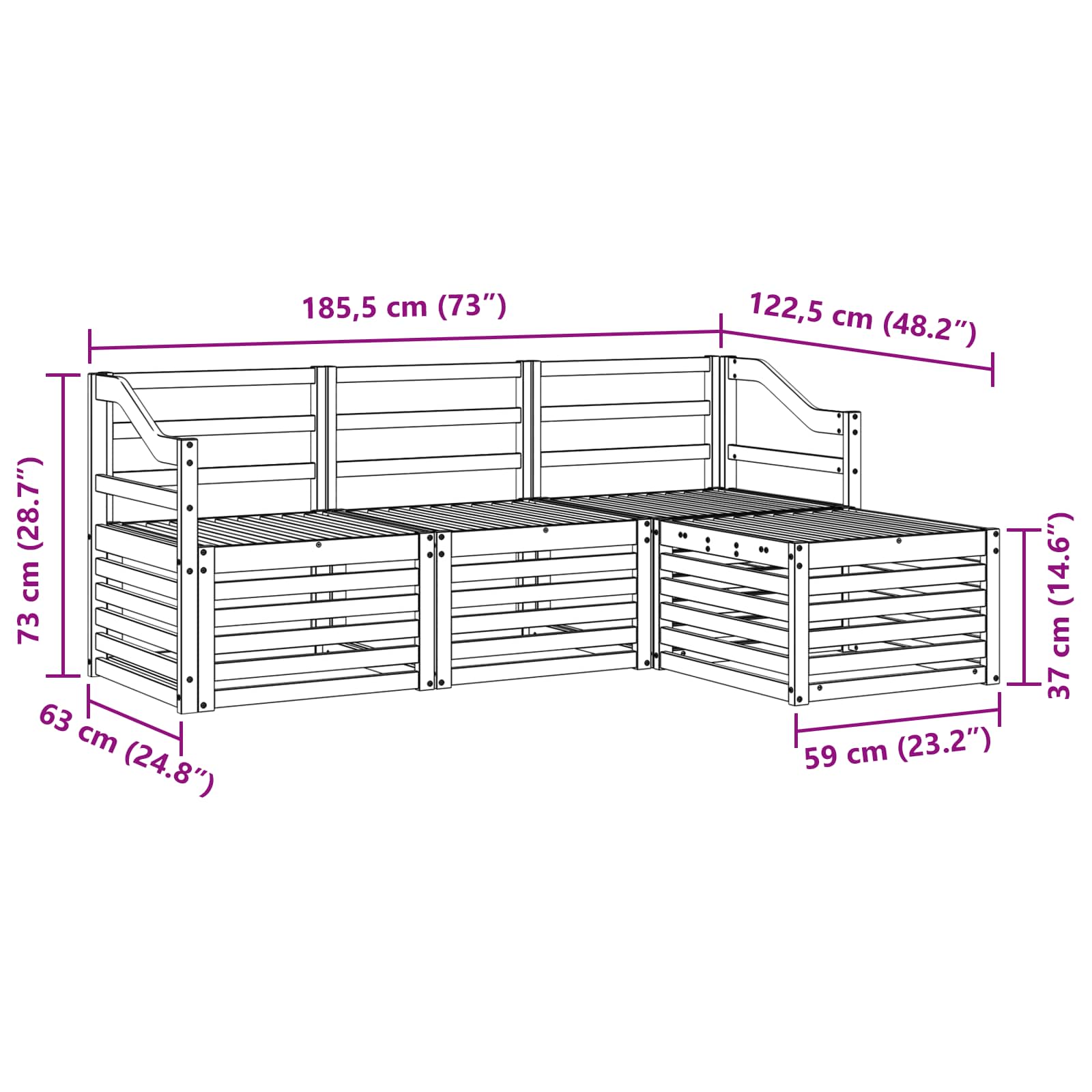 Sofasett 4 pcs Naturlig Solid akasietre vidaXL