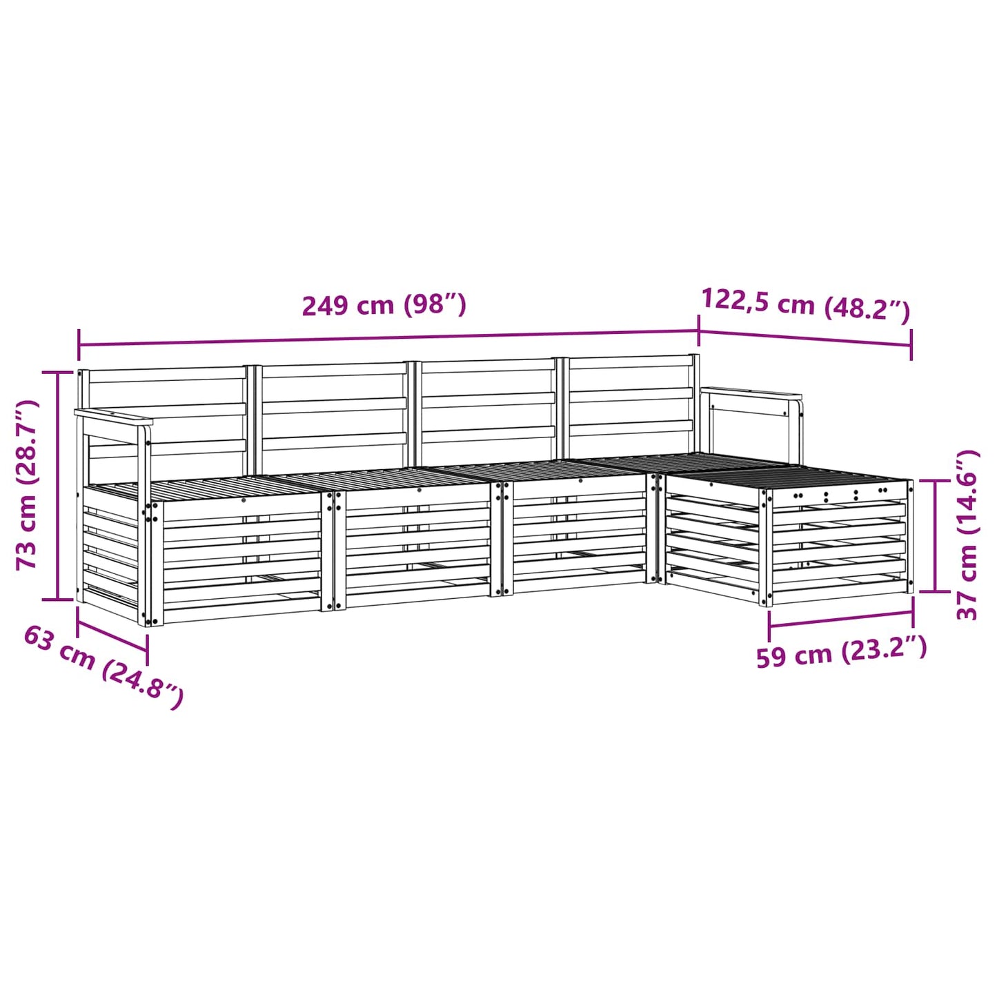 Utendørs sofa-sett 5 pcs Naturlig