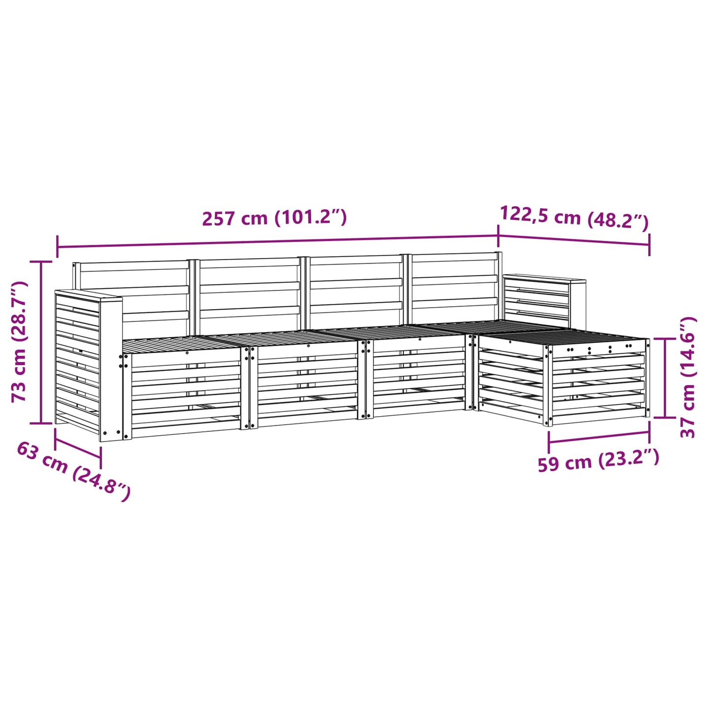 Utendørs sofa-sett 5 pcs Naturlig