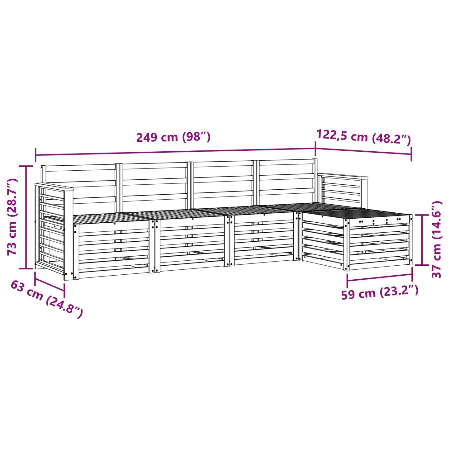 Sofasett 5 pcs Naturlig Solid akasietre