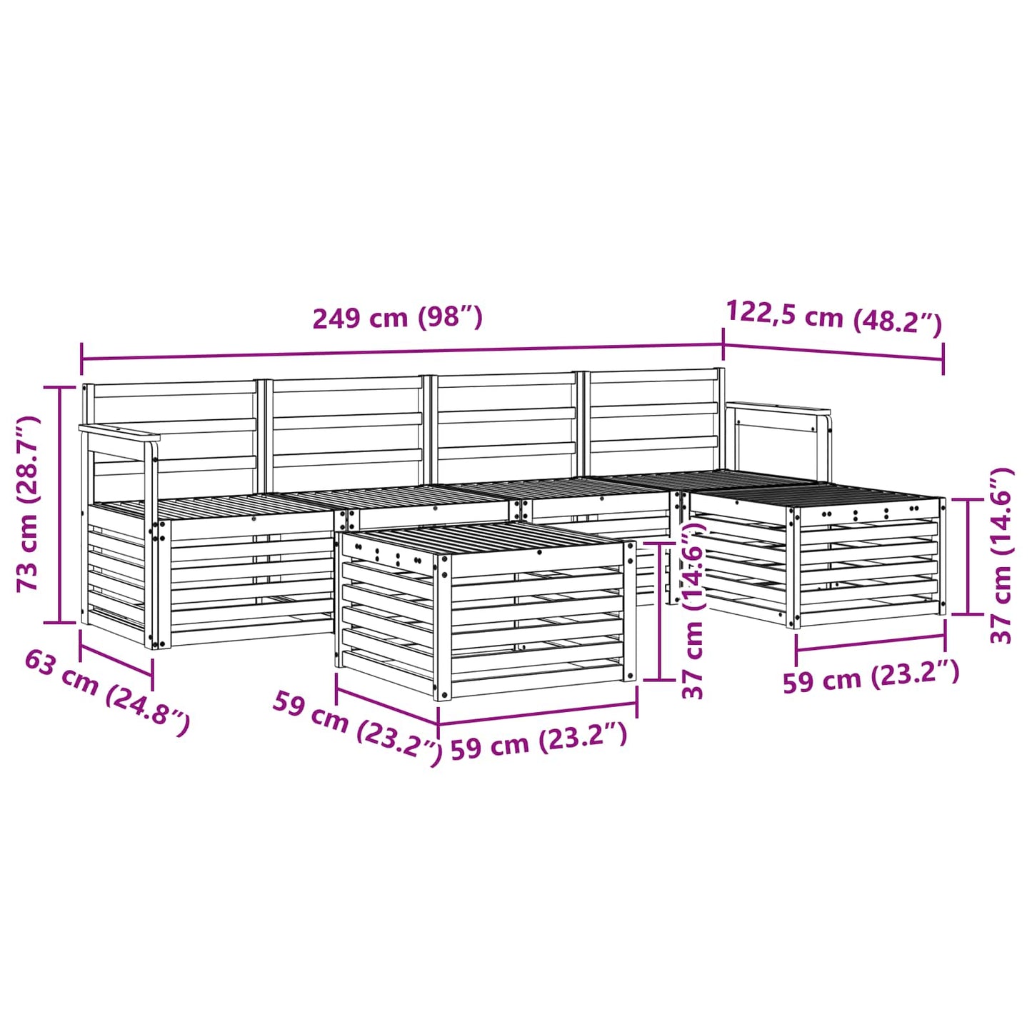 Sofasett 6 pcs Naturlig Solid akasietre vidaXL
