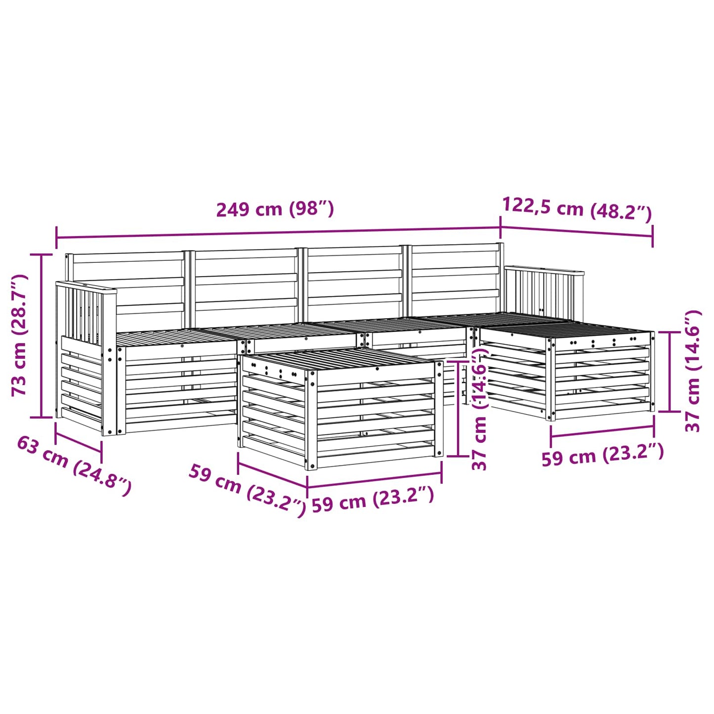 Sofasett 6 pcs Naturlig Solid akasietre vidaXL