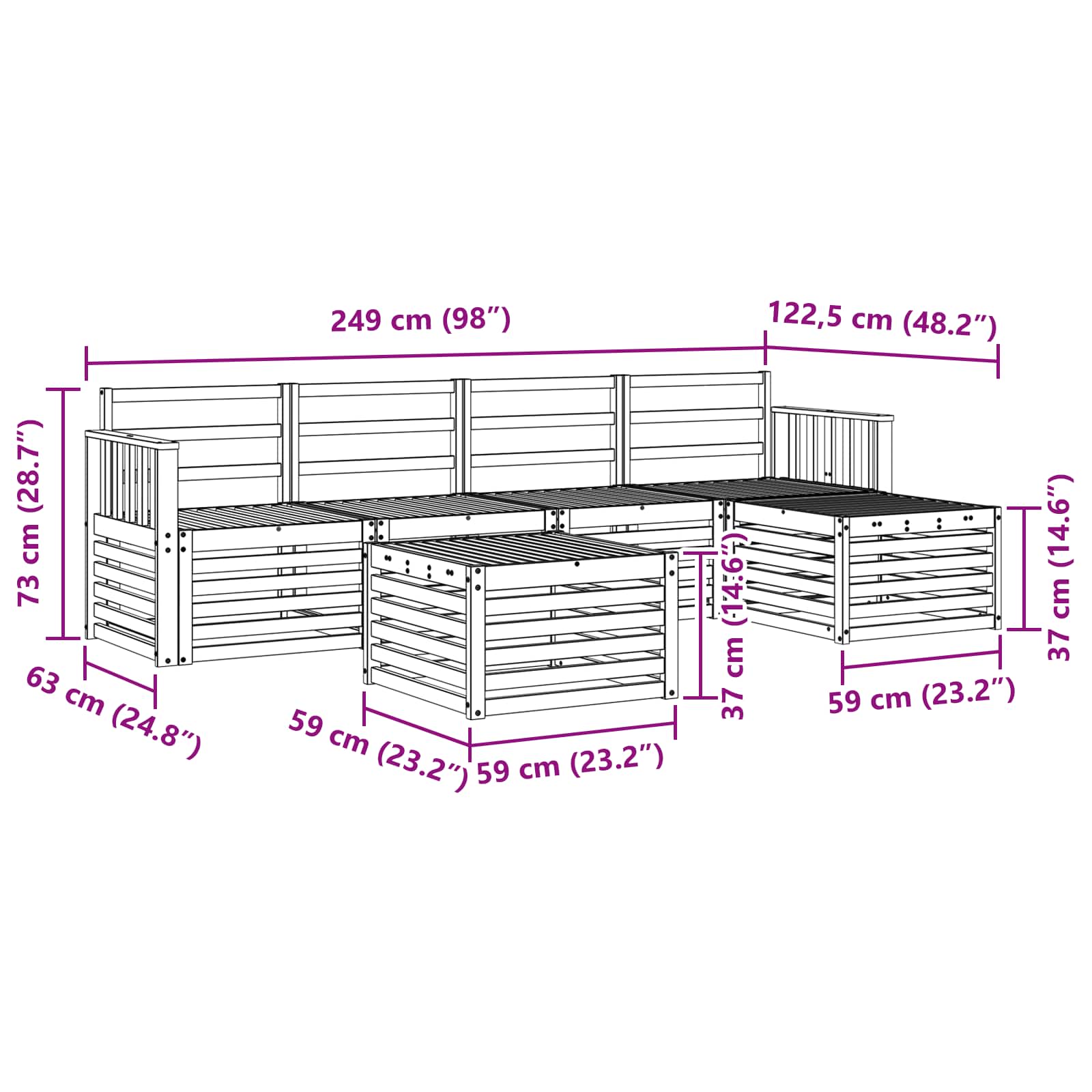 Sofasett 6 pcs Naturlig Solid akasietre vidaXL