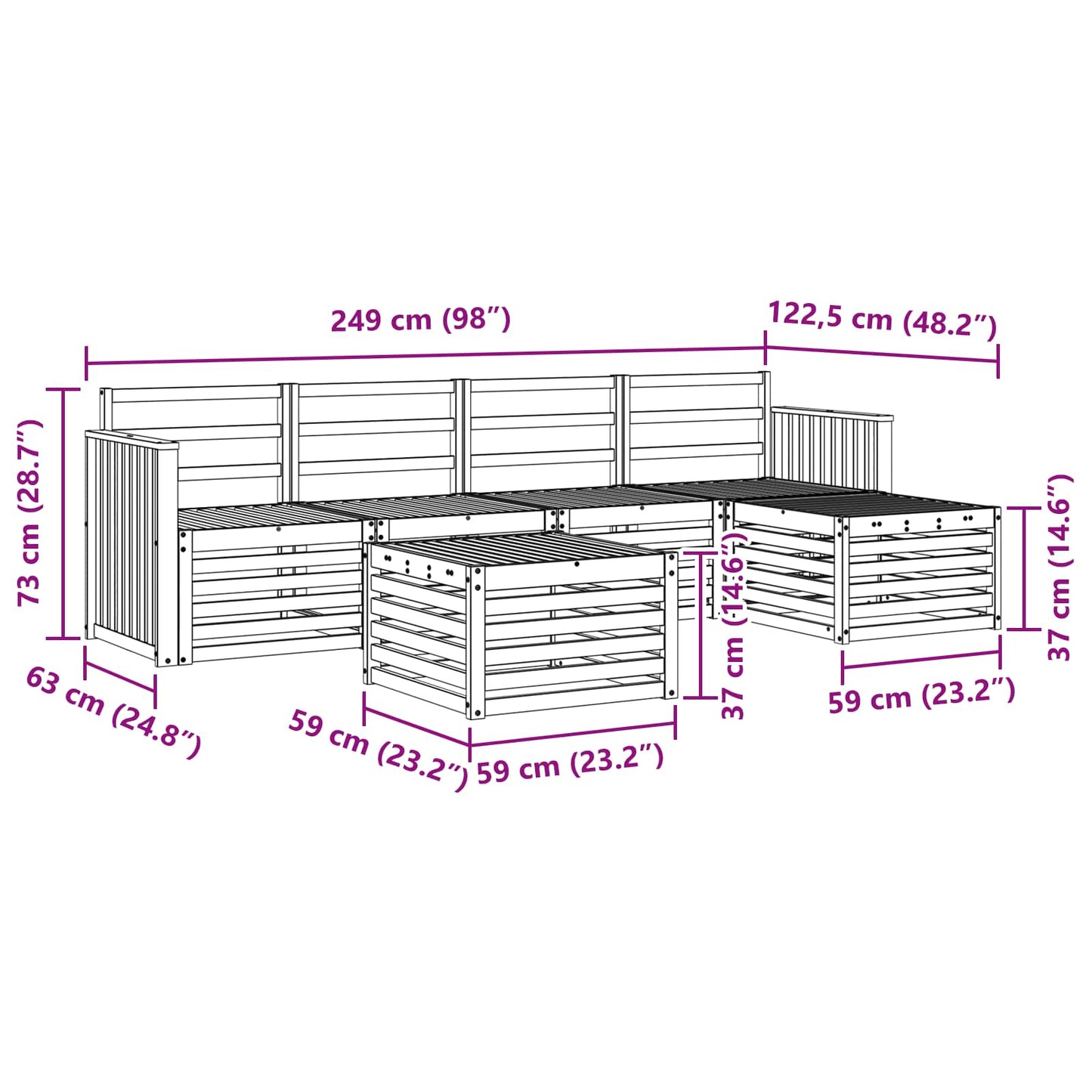 Sofasett 6 pcs Naturlig Solid akasietre vidaXL