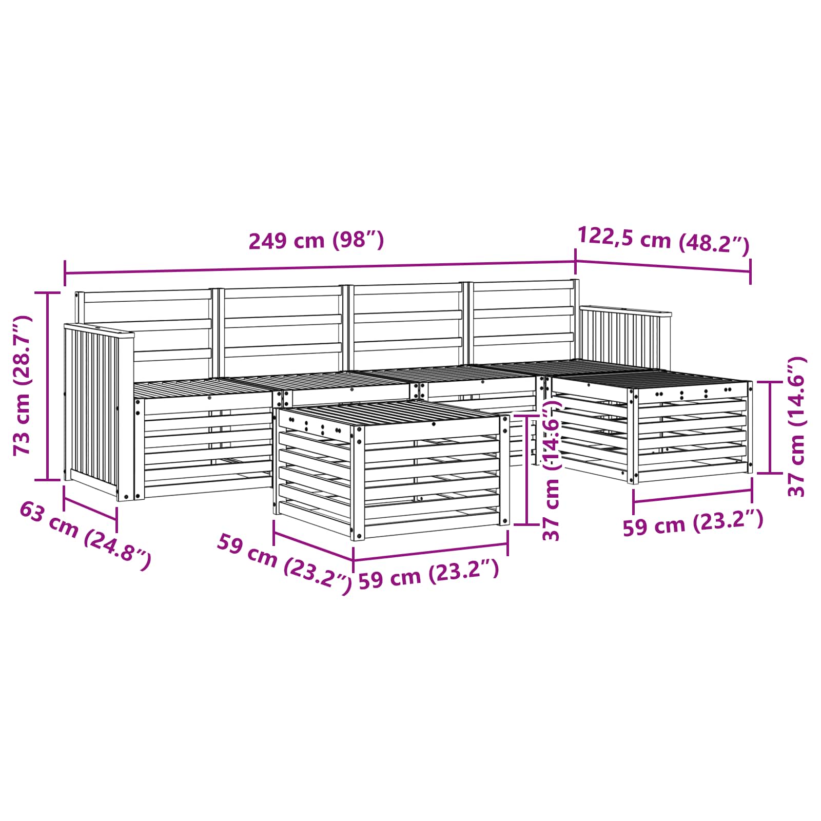 Sofasett 6 pcs Naturlig Solid akasietre vidaXL