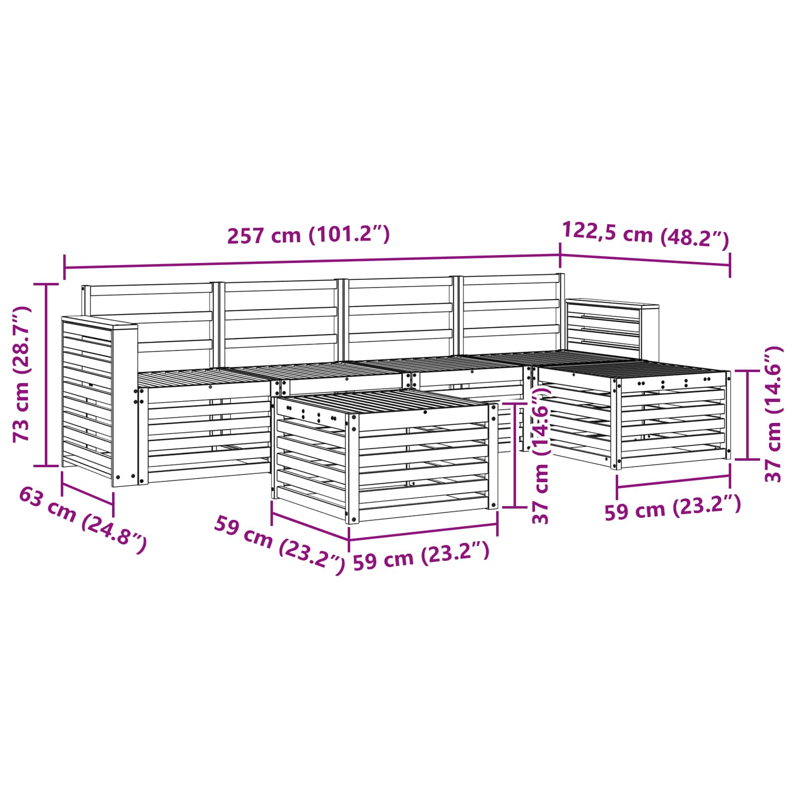 Sofasett 6 pcs Naturlig Solid akasietre vidaXL