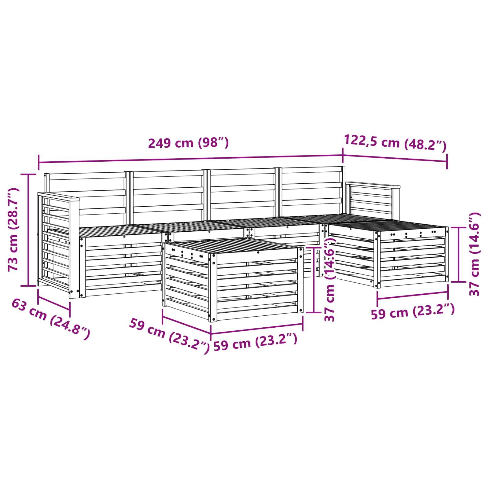 Sofasett 6 pcs Naturlig Solid akasietre vidaXL
