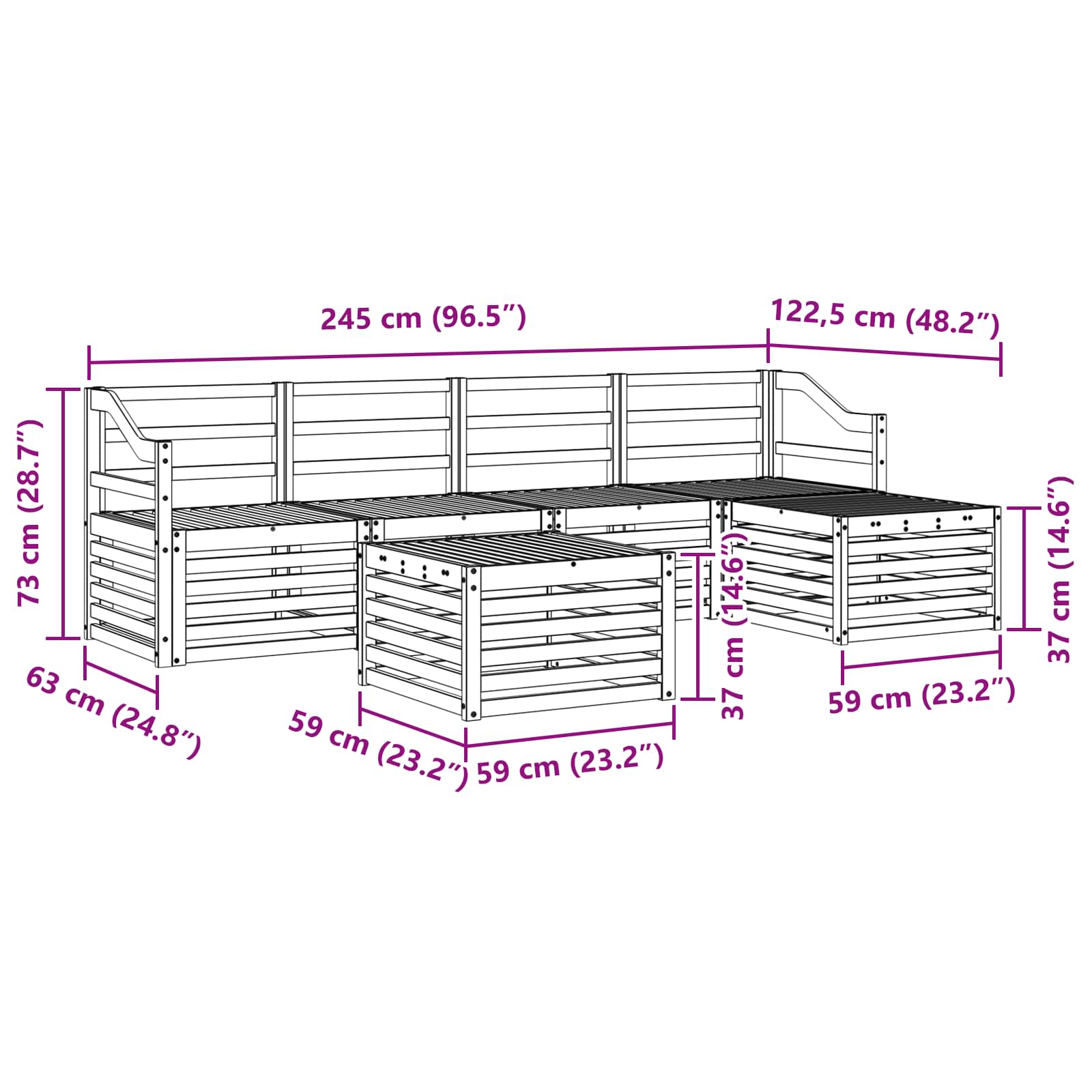 Sofasett 6 pcs Naturlig Solid akasietre vidaXL