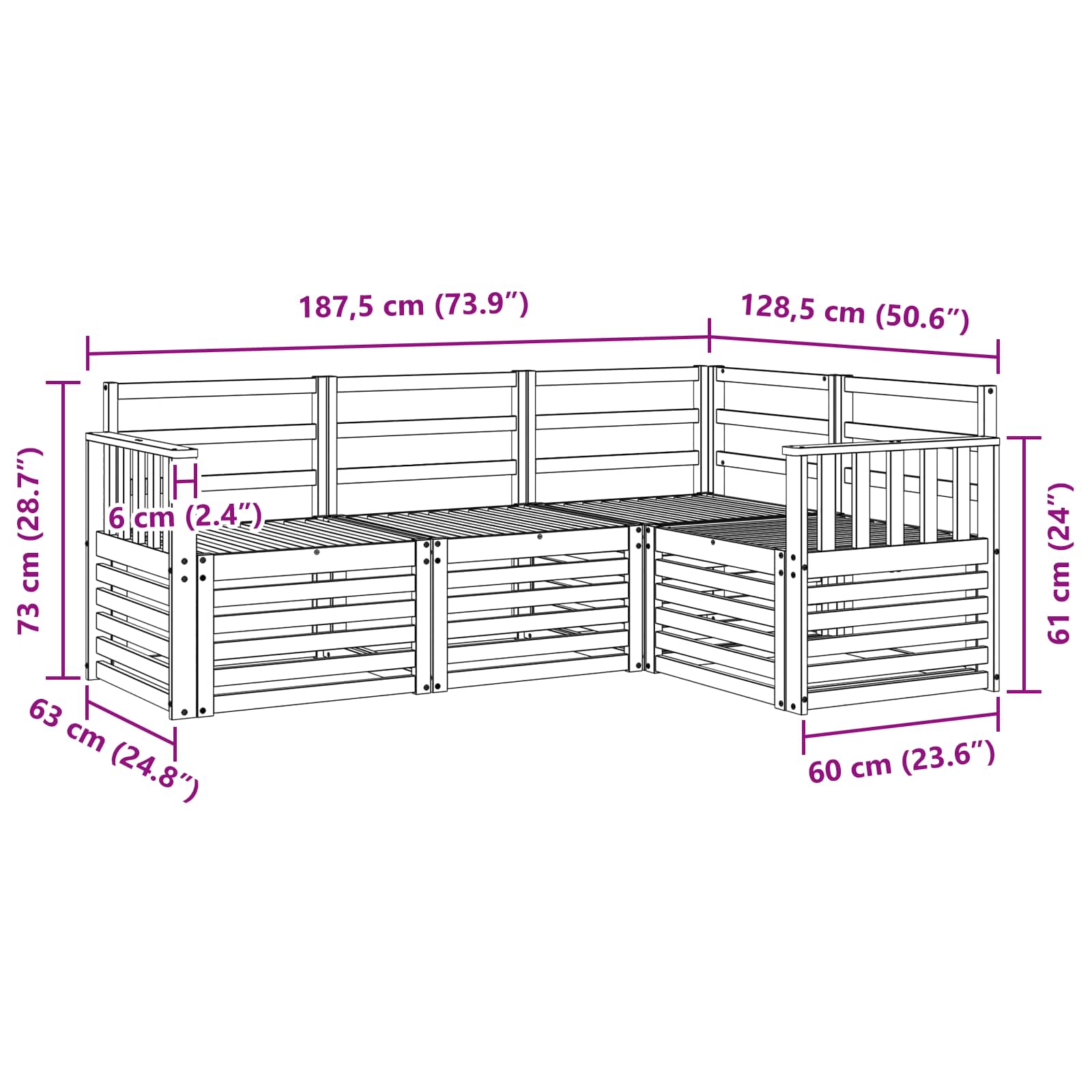 Sofasett 4 pcs Naturlig Solid akasietre vidaXL