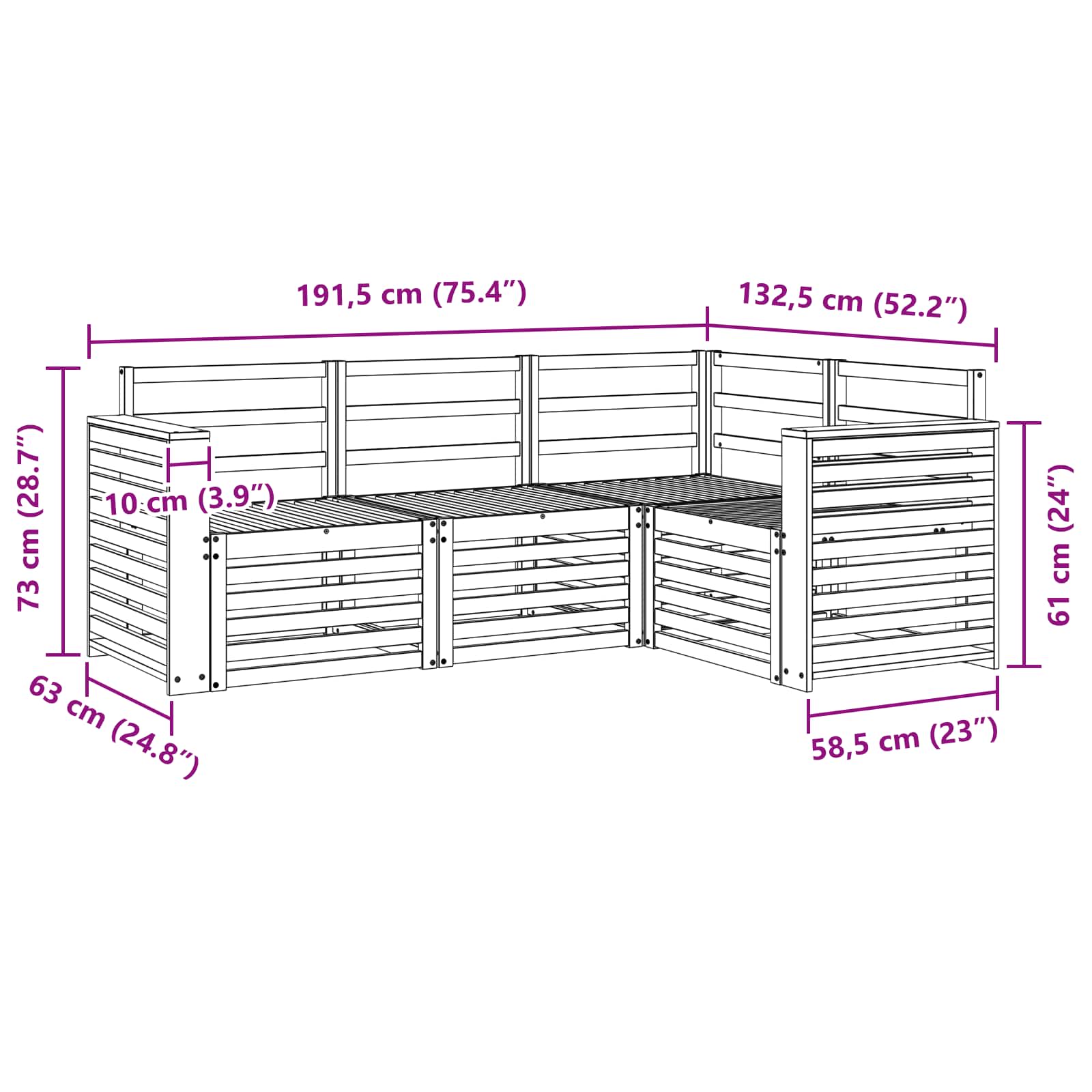 Sofasett 4 pcs Naturlig Solid akasietre vidaXL