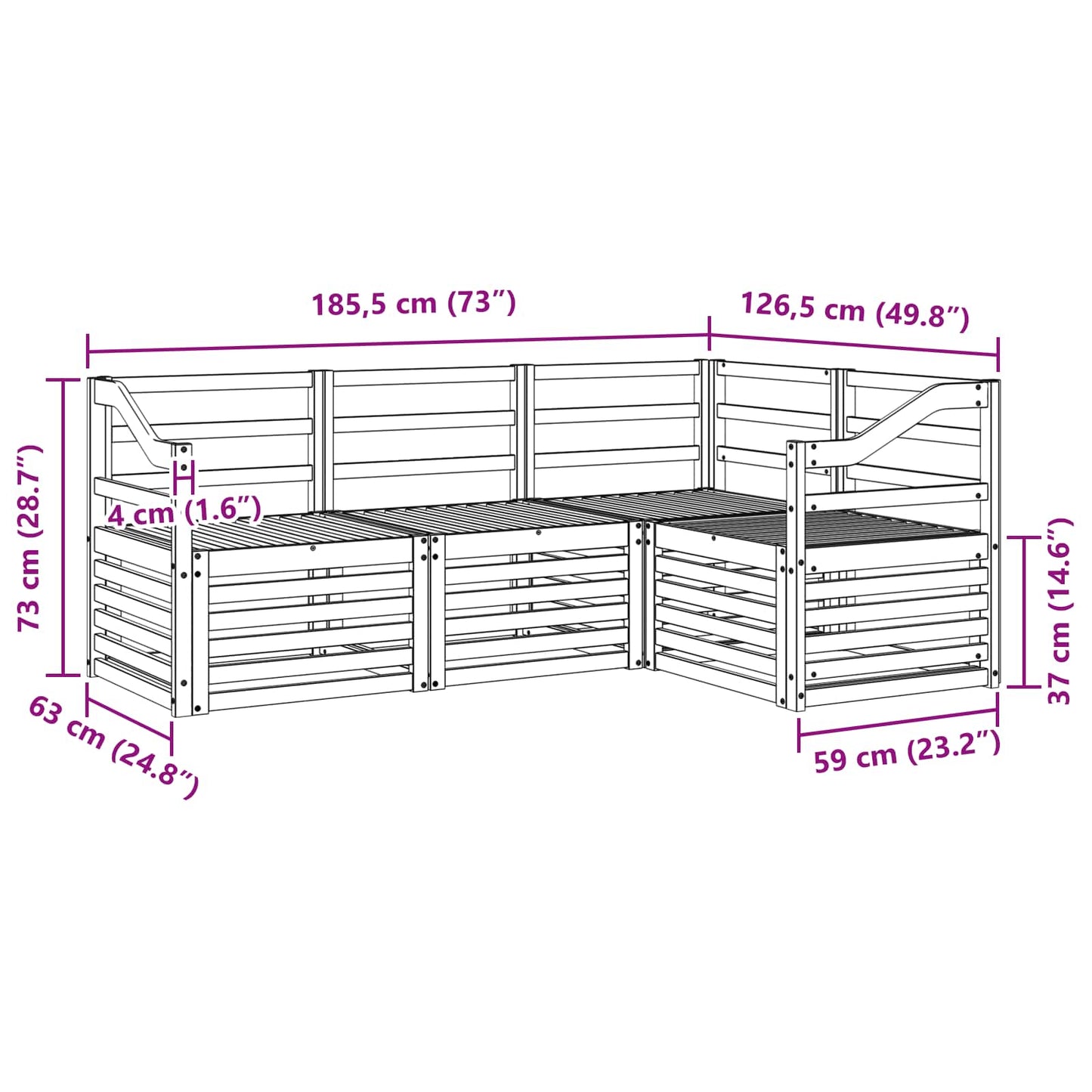 Sofasett 4 pcs Naturlig Solid akasietre vidaXL
