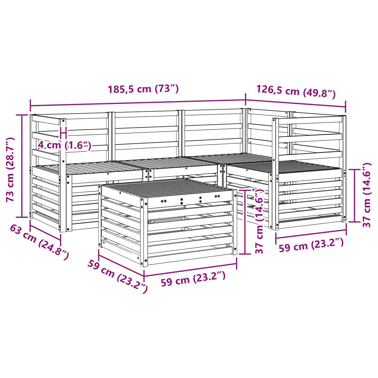 Sofasett 5 pcs Naturlig Solid akasietre vidaXL