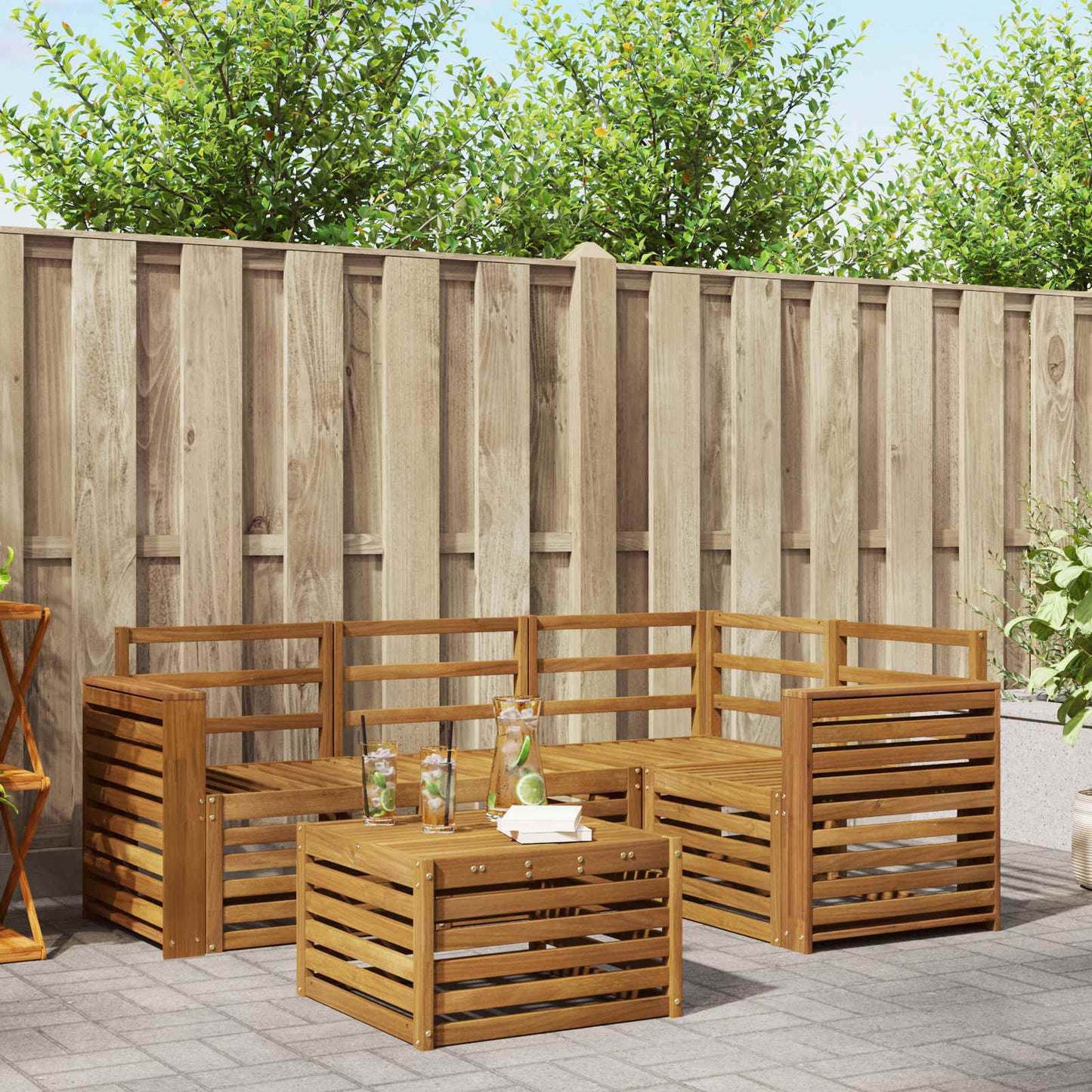 Utendørs sofa-sett 5 pcs Naturlig