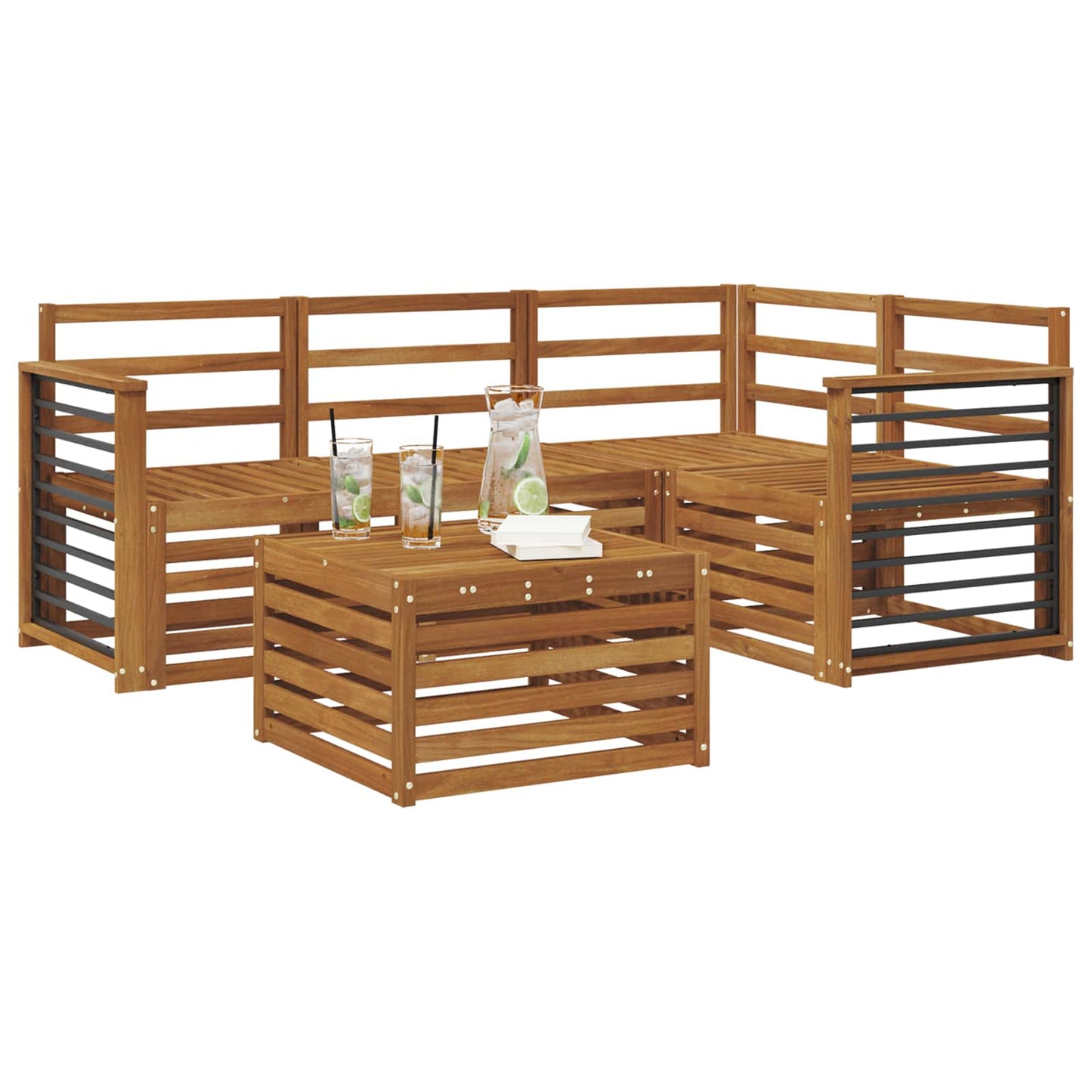 Utendørs sofa-sett 5 pcs Naturlig Solid akasietre