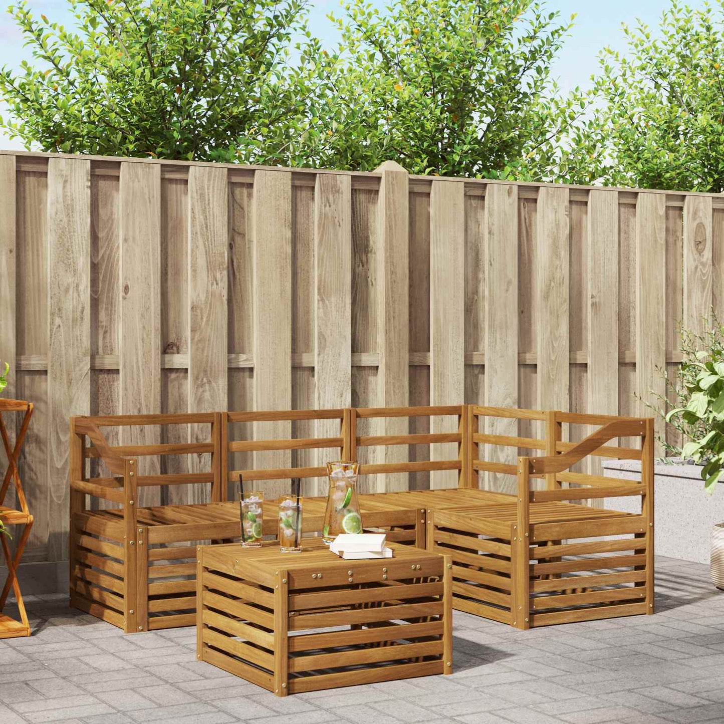 Utendørs sofa-sett 5 pcs Naturlig