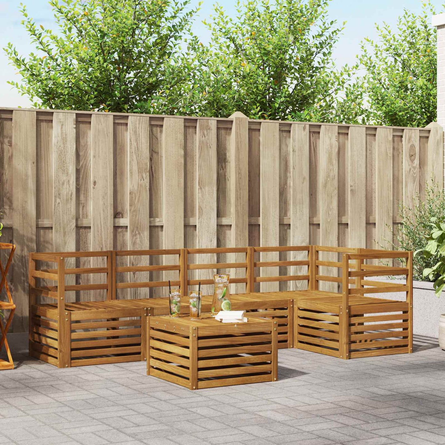 Seksjonssofa Sett 6 pcs Naturlig Solid akasietre