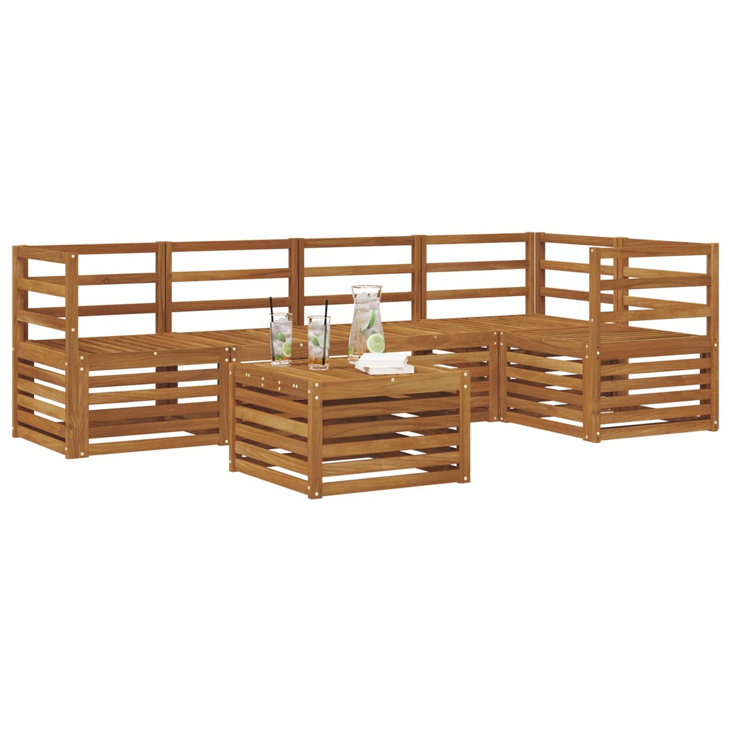 Seksjonssofa Sett 6 pcs Naturlig Solid akasietre