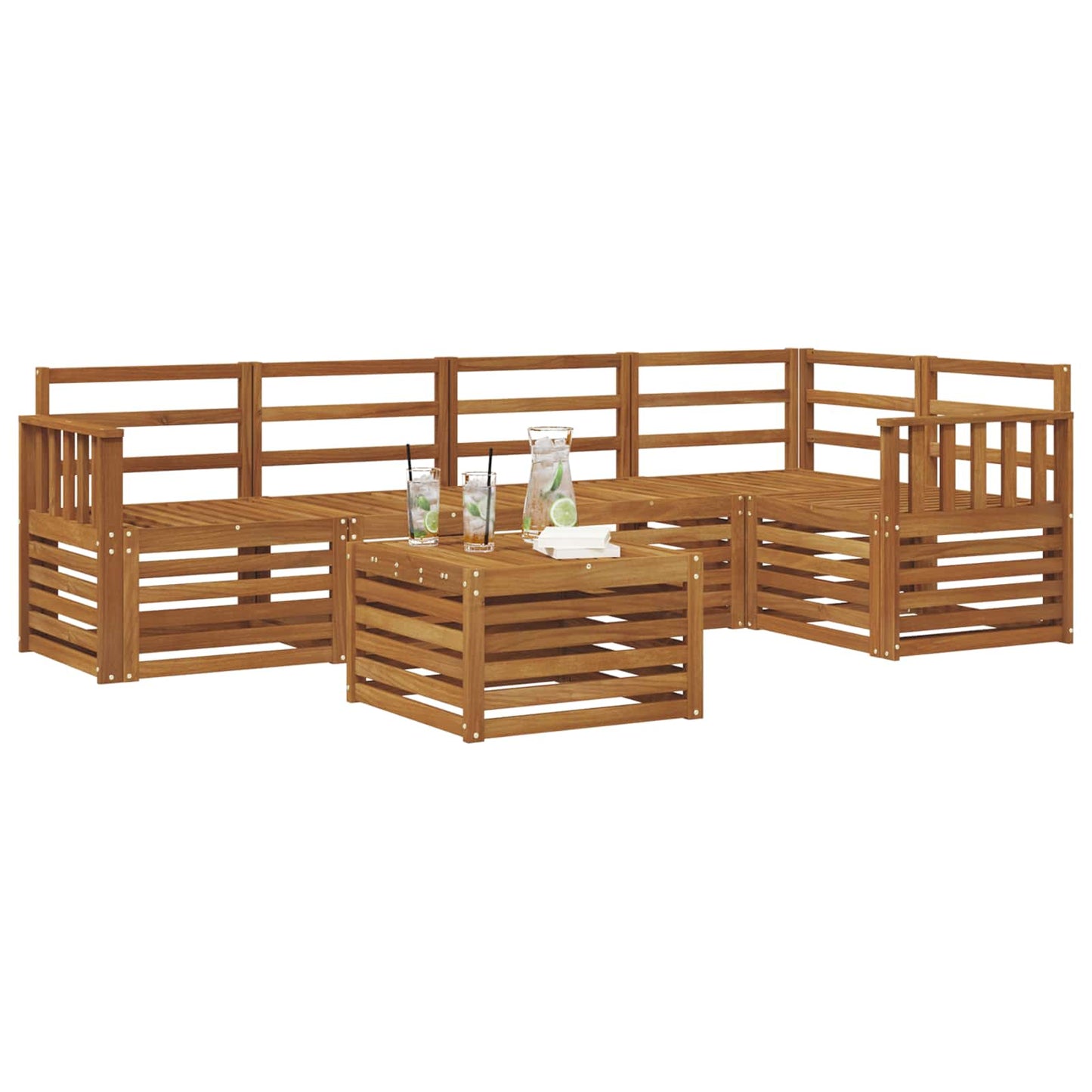 Seksjonssofa Sett 6 pcs Naturlig Solid akasietre
