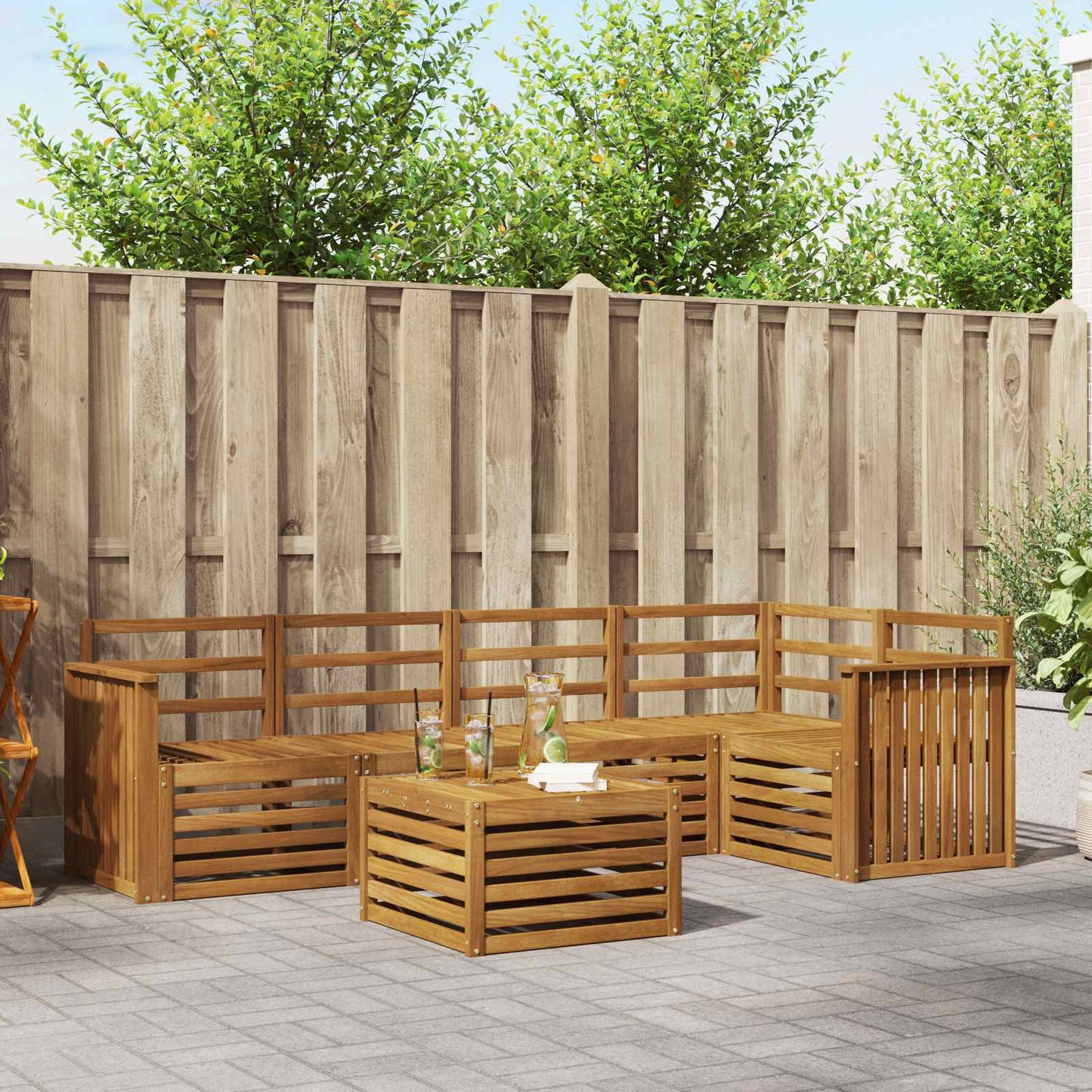 Seksjonssofa Sett 6 pcs Naturlig Solid akasietre