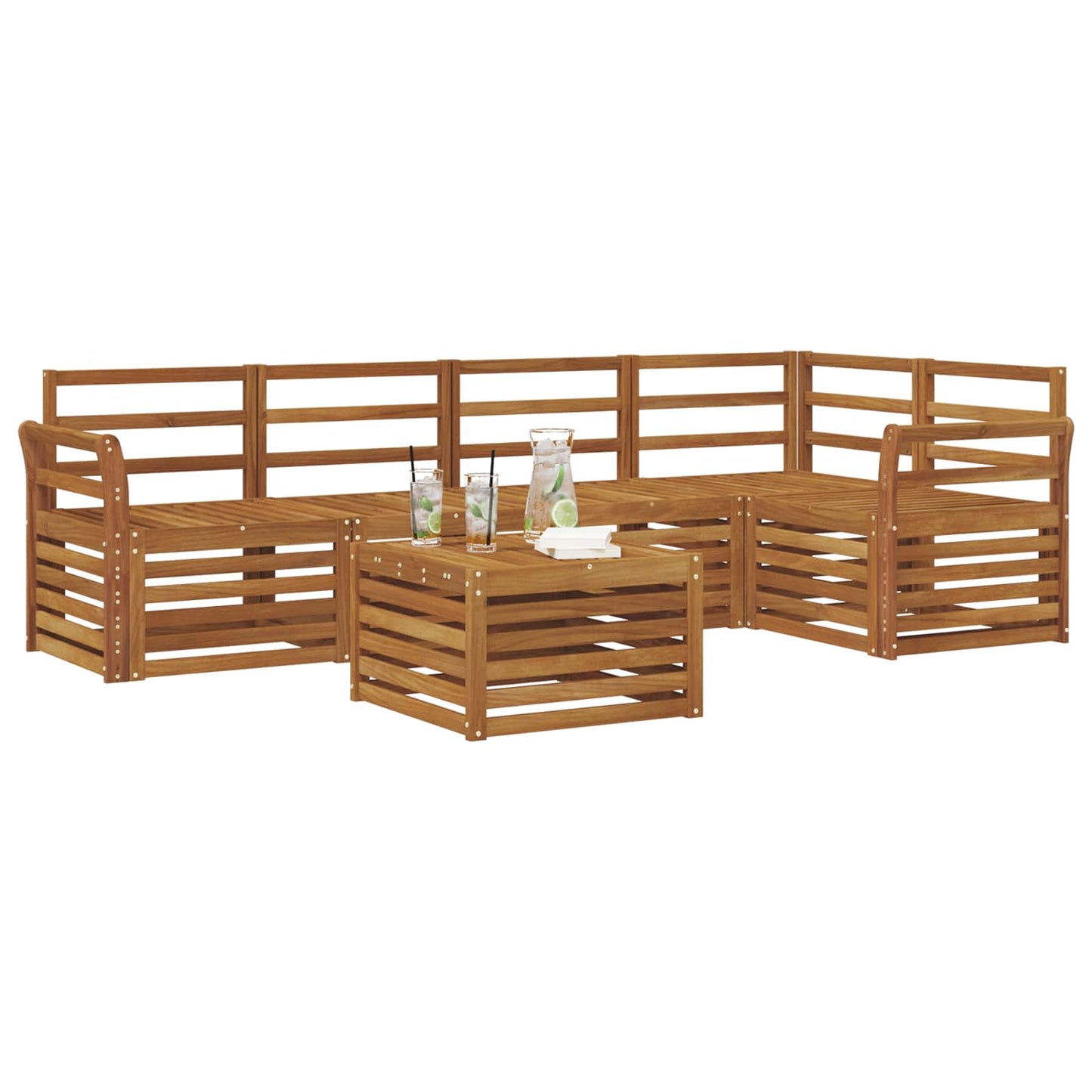 Seksjonssofa Sett 6 pcs Naturlig Solid akasietre