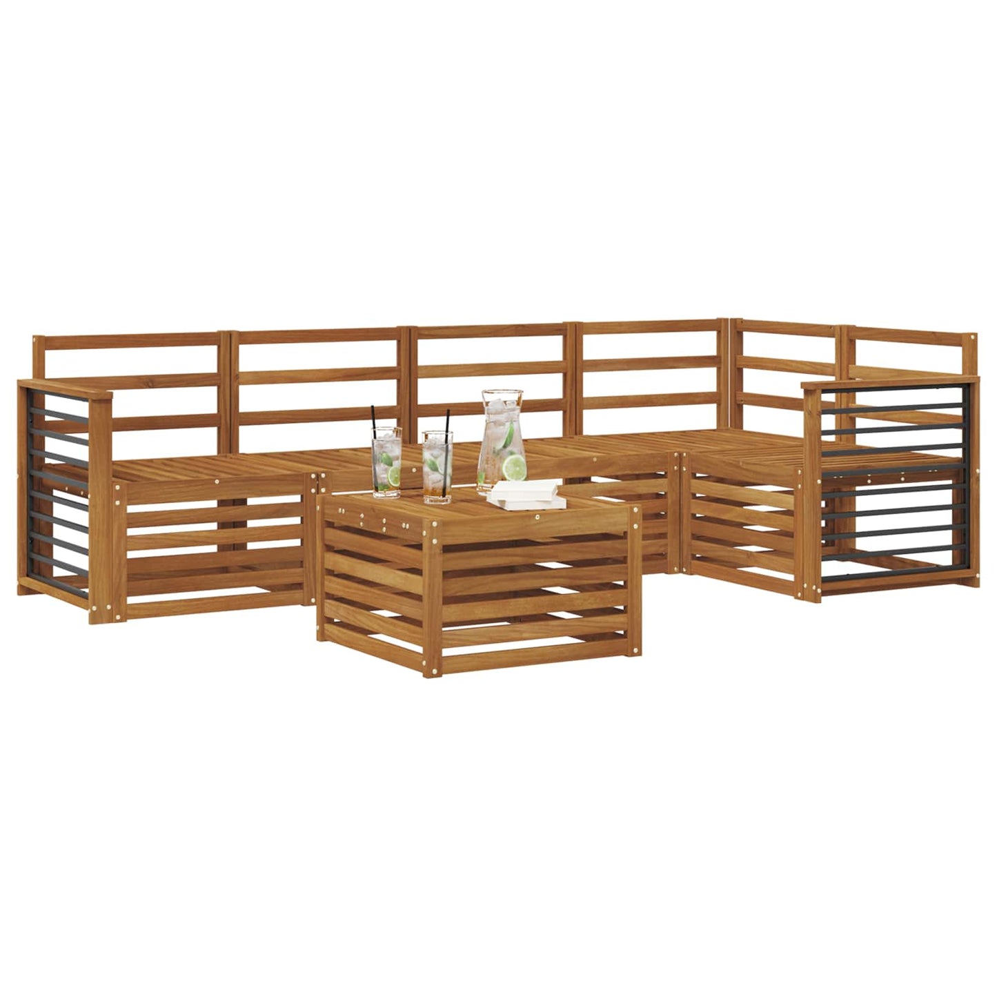 Seksjonssofa Sett 6 pcs Naturlig Solid akasietre