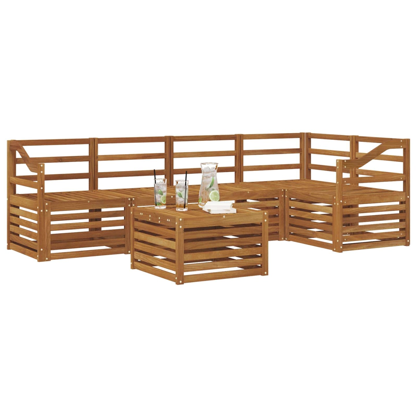Seksjonssofa Sett 6 pcs Naturlig Solid akasietre