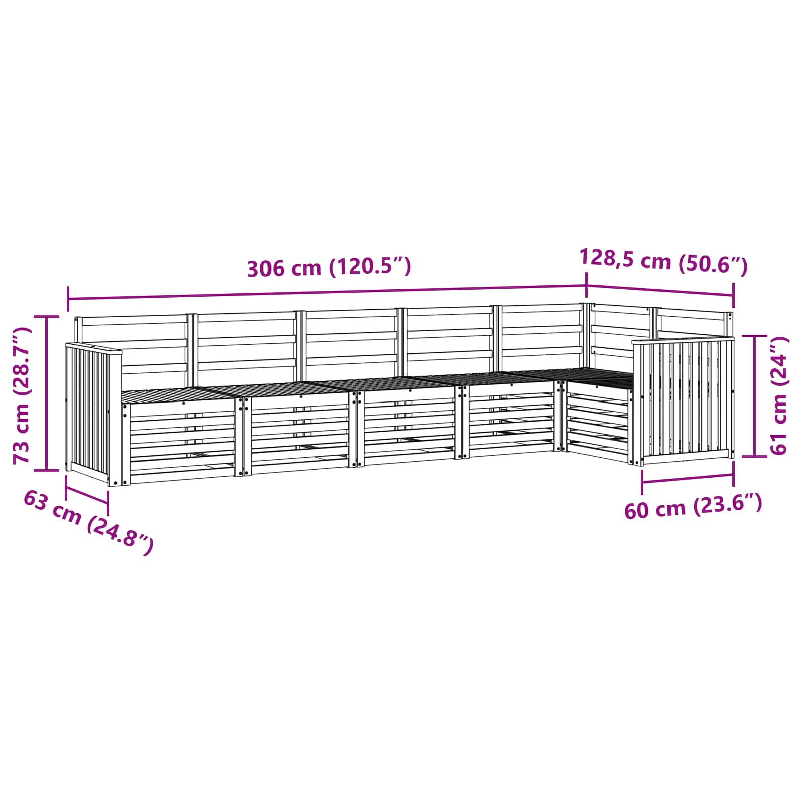 Sofasett 6 pcs Naturlig Solid akasietre vidaXL
