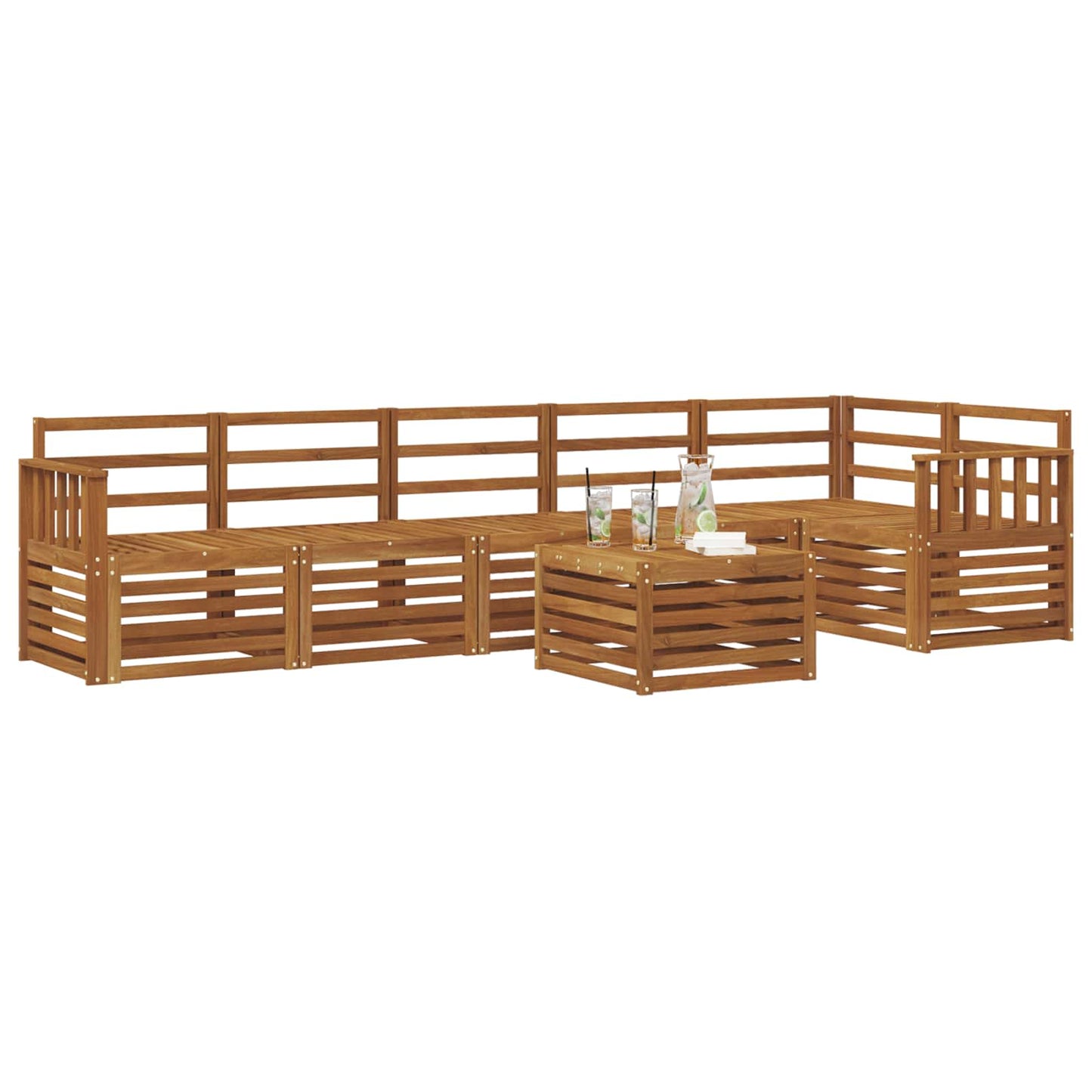 Seksjonssofa Sett 7 pcs Naturlig Solid akasietre