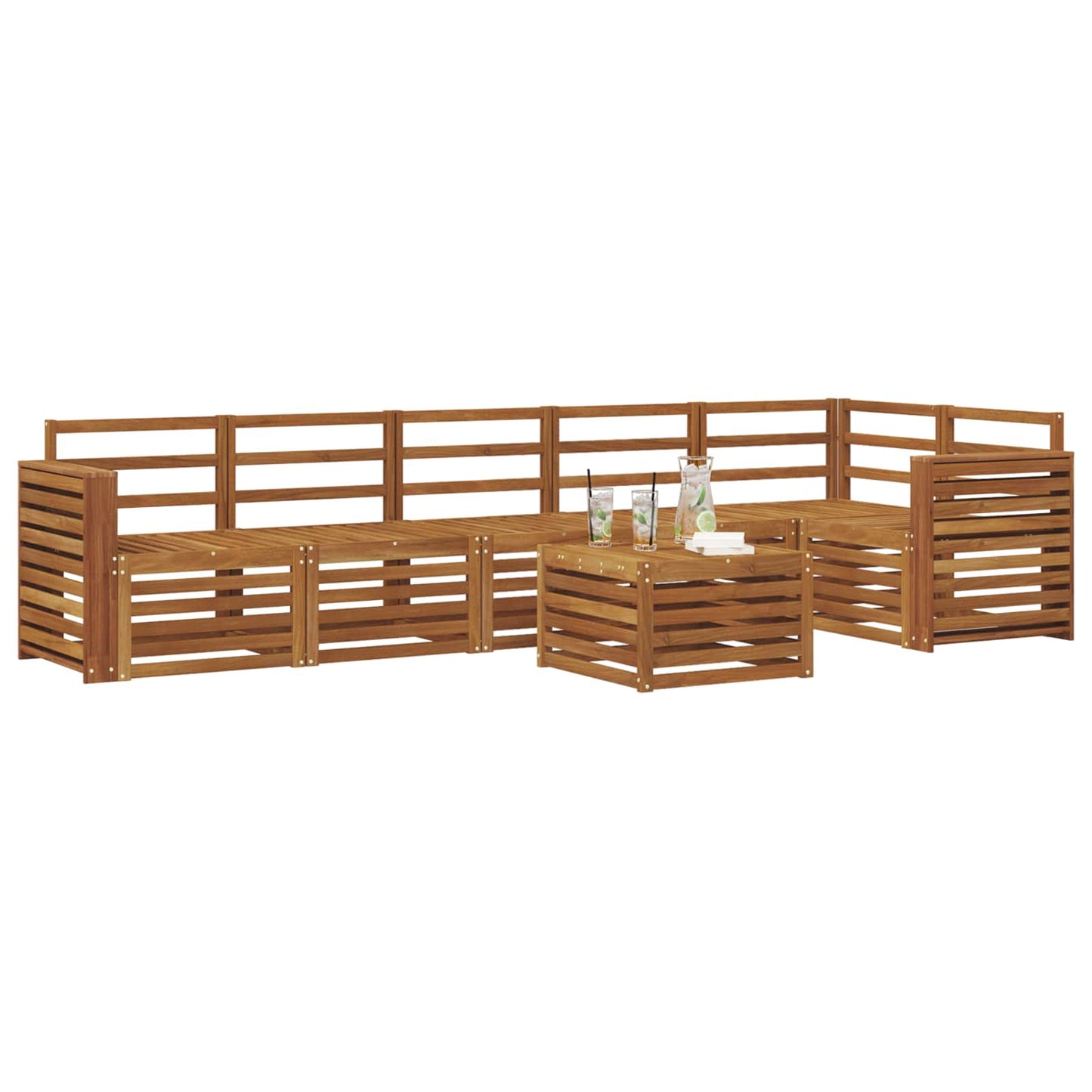 Seksjonssofa Sett 7 pcs Naturlig Solid akasietre