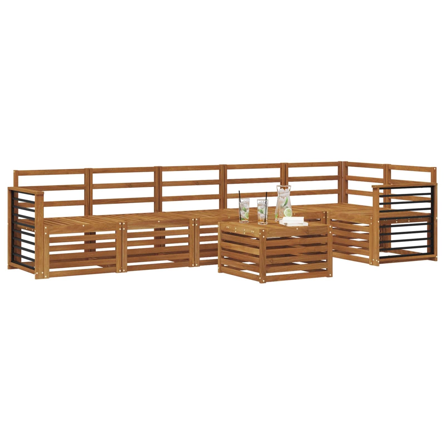 Seksjonssofa Sett 7 pcs Naturlig Solid akasietre