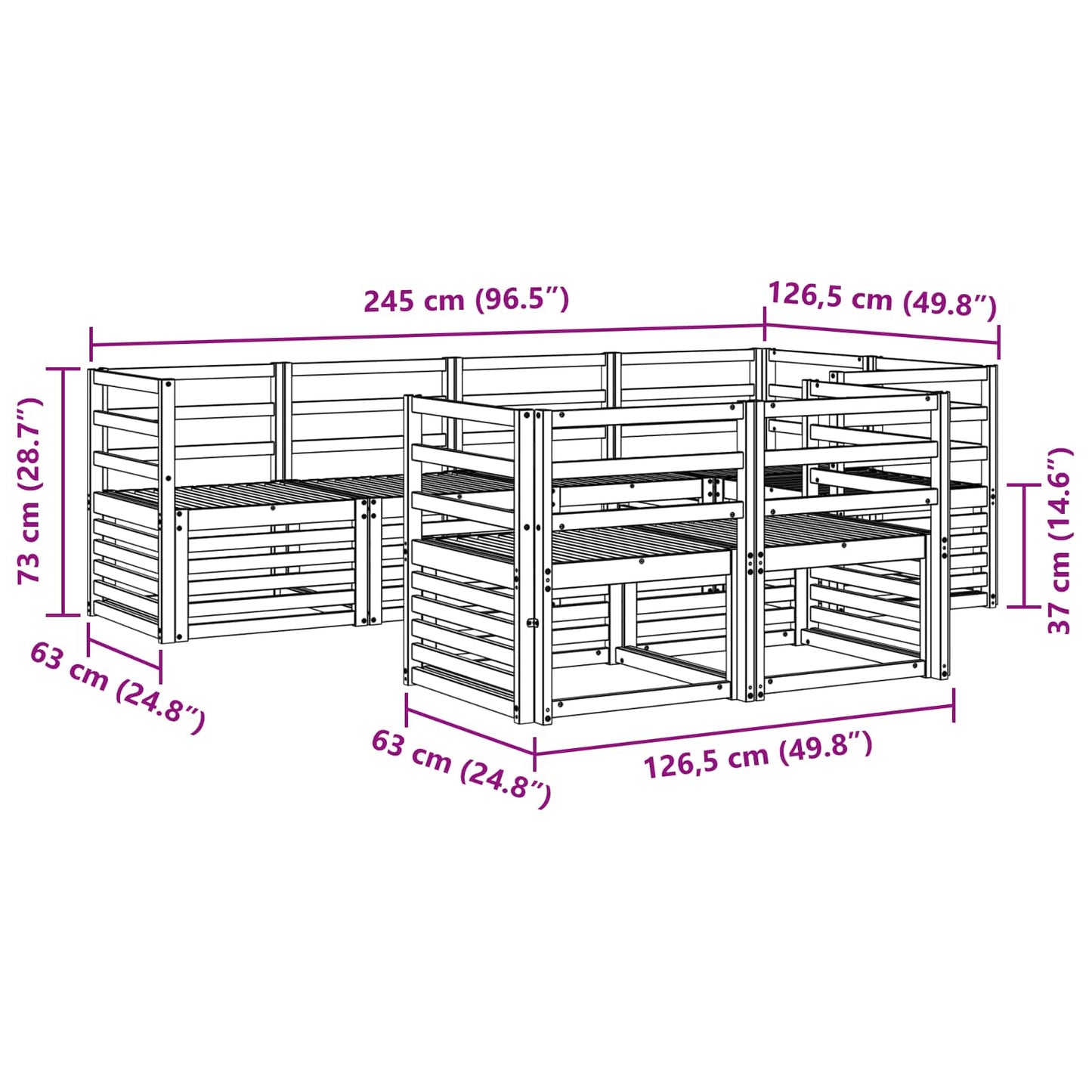 Seksjonssofa Sett 7 pcs Naturlig