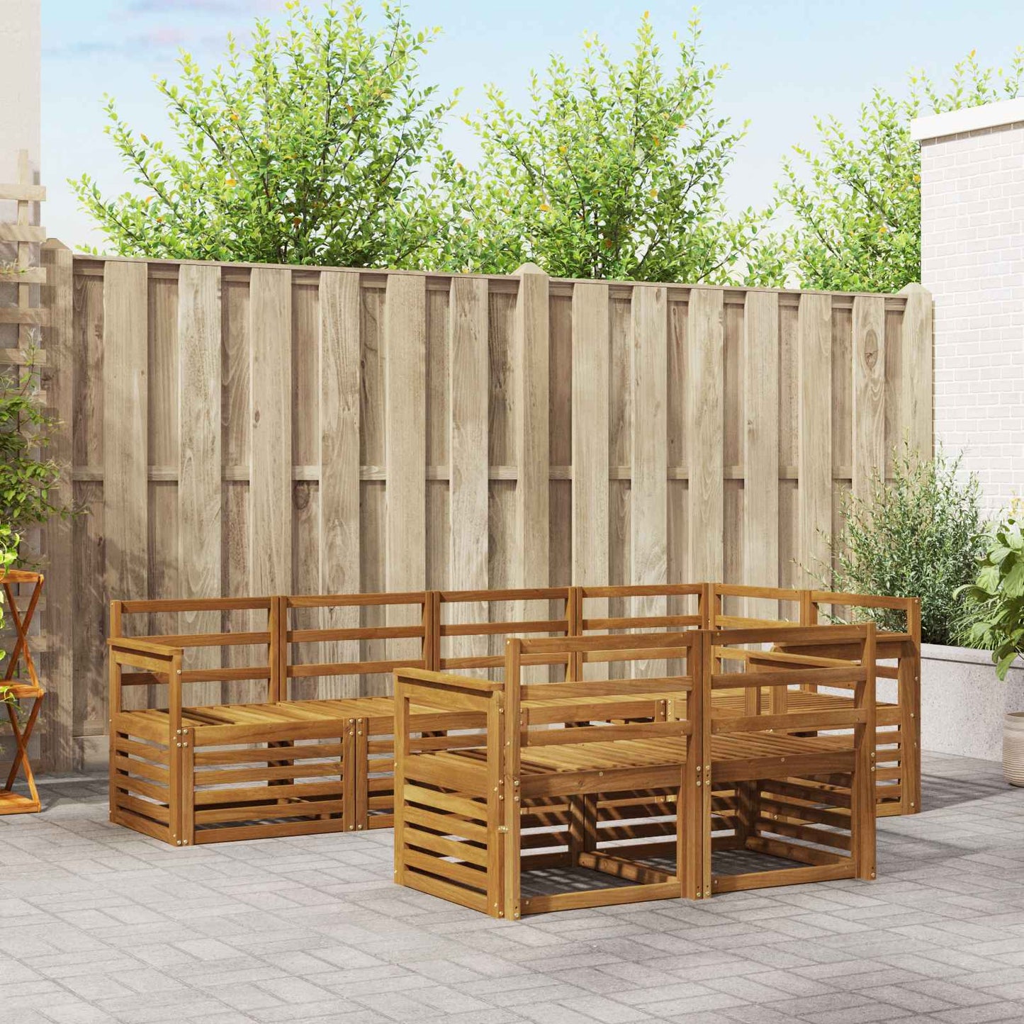 Seksjonssofa Sett 7 pcs Naturlig Solid akasietre