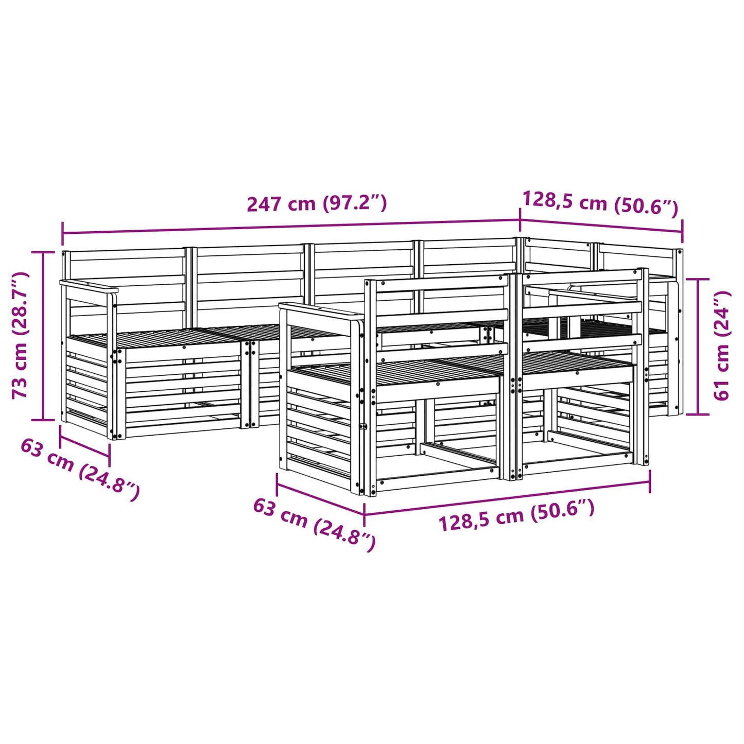 Seksjonssofa Sett 7 pcs Naturlig Solid akasietre