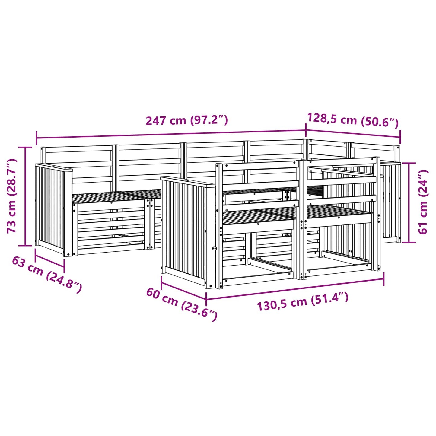 Seksjonssofa Sett 7 pcs Naturlig
