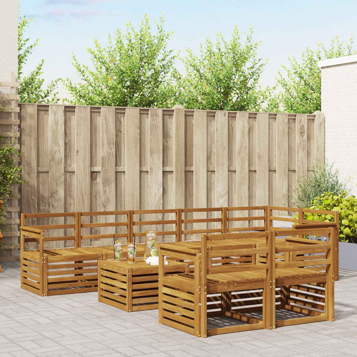 Sofasett 9 pcs Naturlig Solid akasietre
