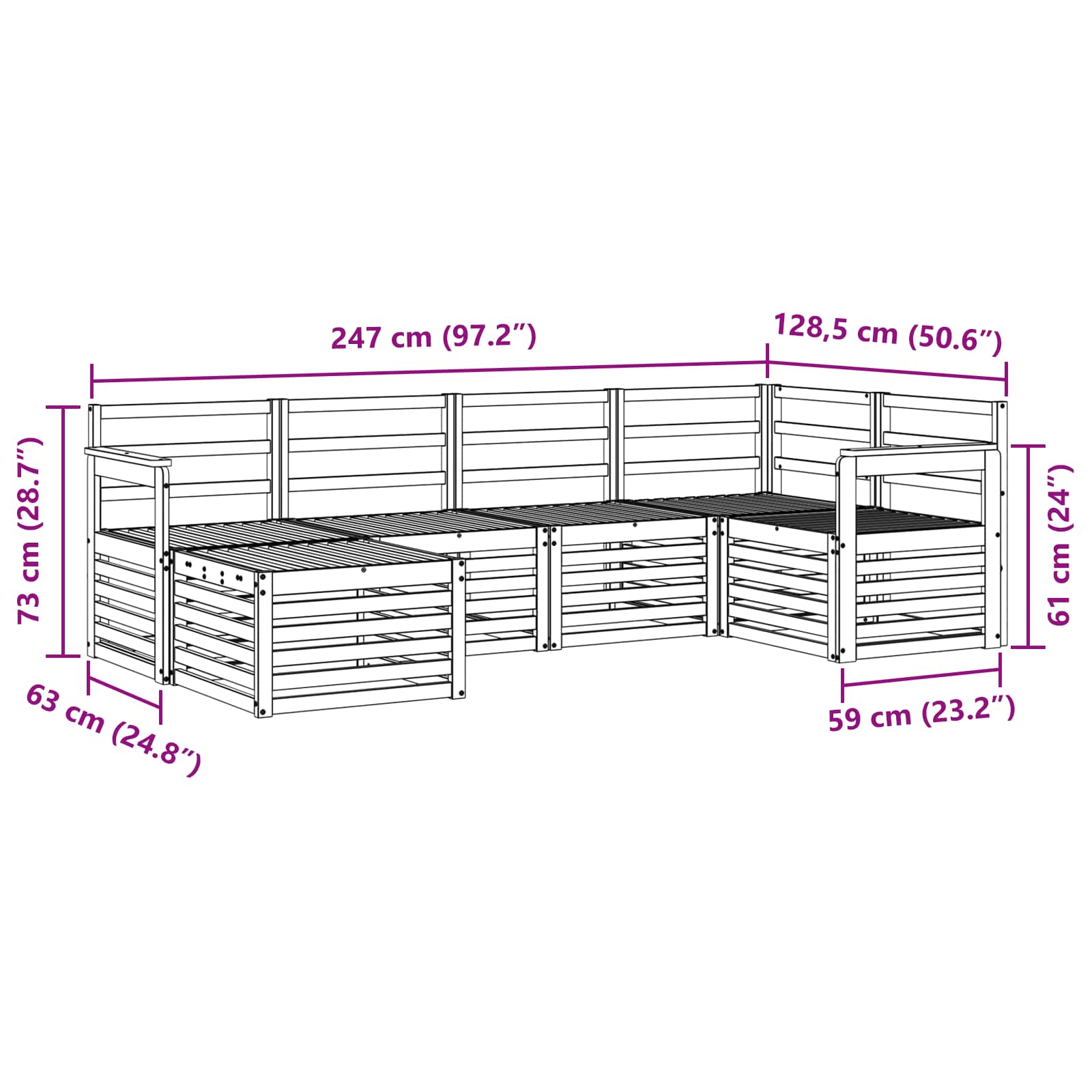 Sofasett 6 pcs Naturlig Solid akasietre vidaXL