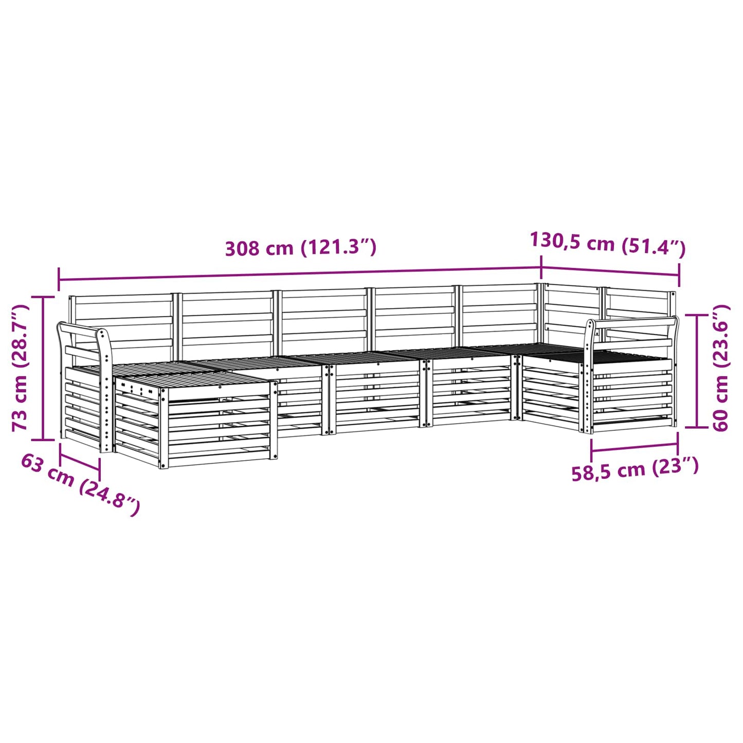 Seksjonssofa Sett 7 pcs Naturlig Solid akasietre