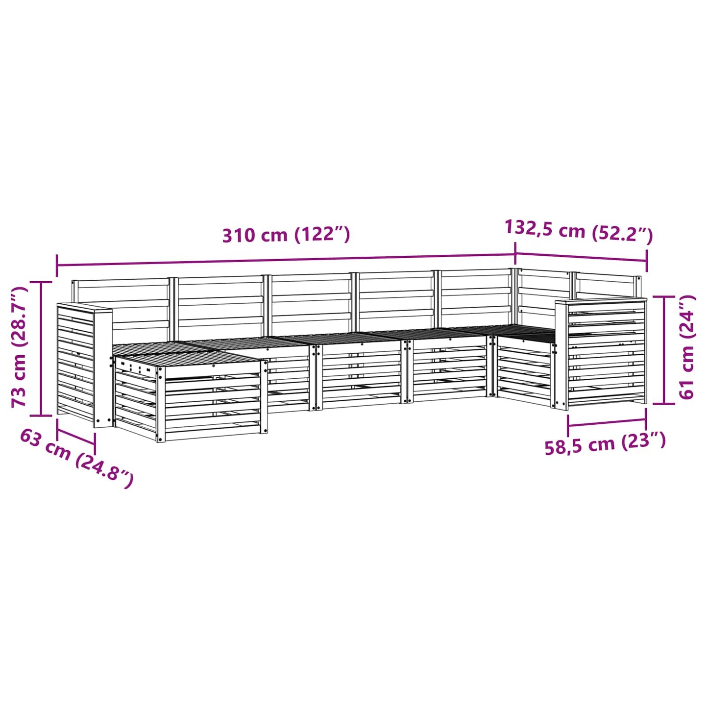 Seksjonssofa Sett 7 pcs Naturlig Solid akasietre