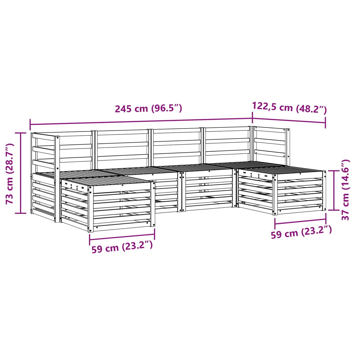 Sofasett 6 pcs Naturlig Solid akasietre vidaXL