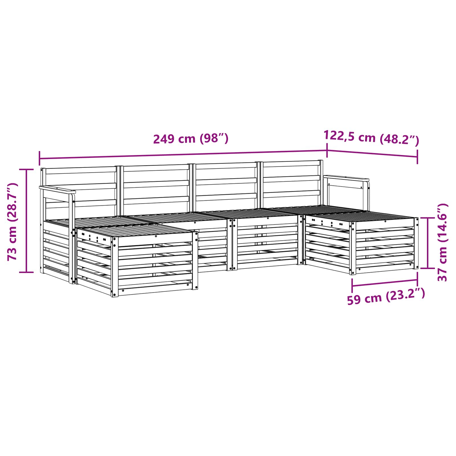 Sofasett 6 pcs Naturlig Solid akasietre vidaXL